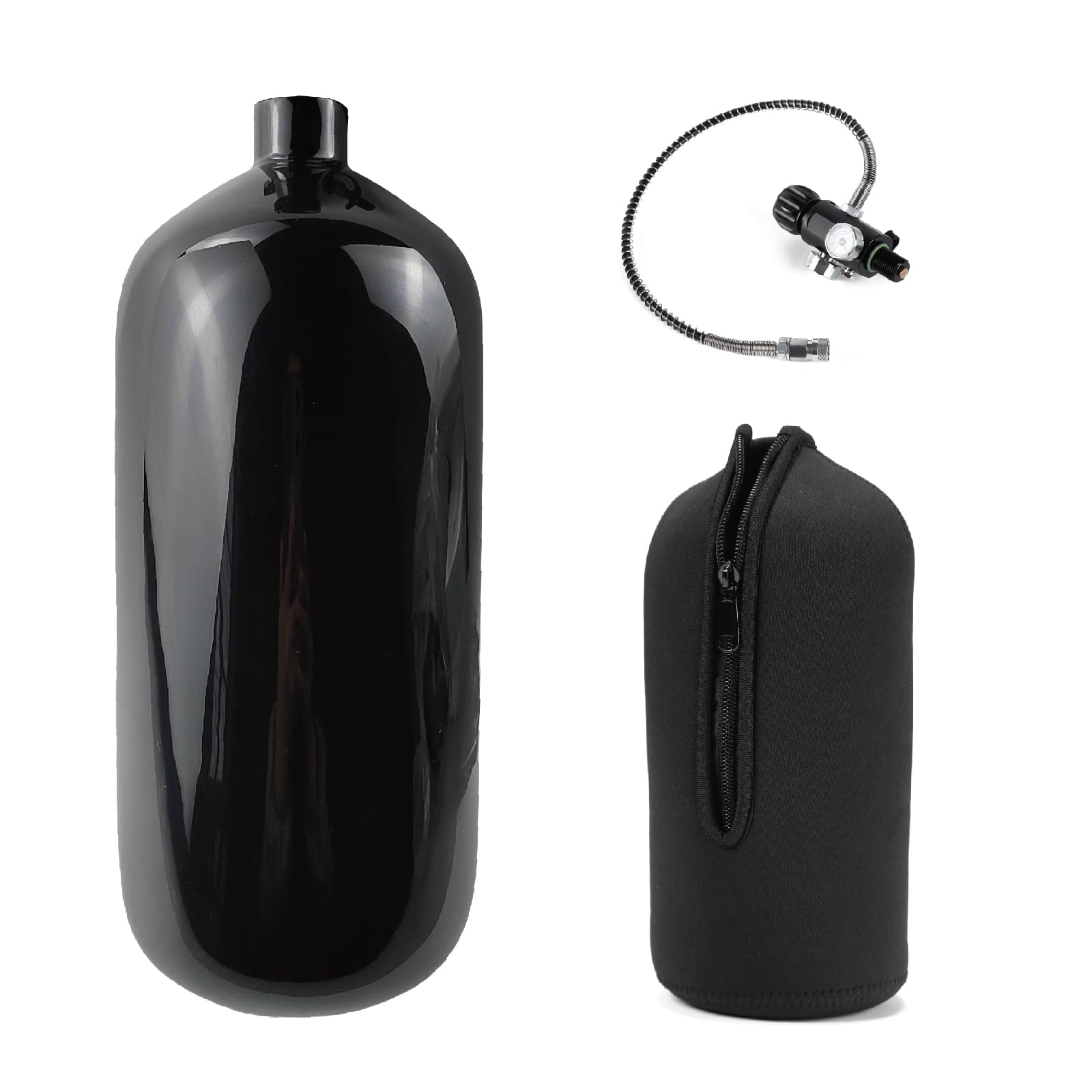 98ci Carbon Fiber Paintball Tank - 4500psi PCP HPA Air Tank with Black Coating & Dual Gauge Valve | Includes Black Zip Up Cover | Perfect for Paintball, Airsoft & Outdoor Sports
