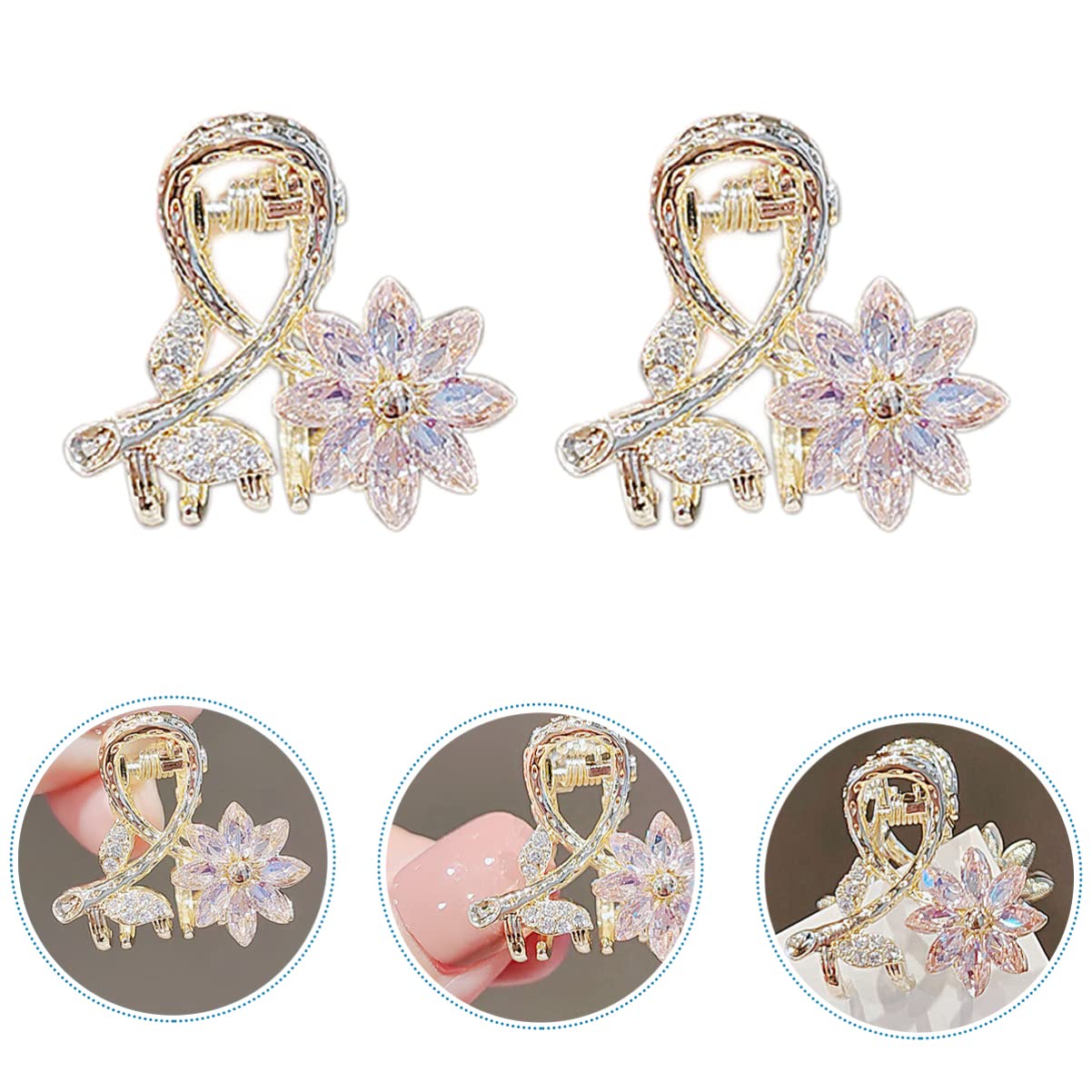 Lurrose Mini Claw Clips 2 Pack - Flower Hair Clips with Zirconia Crystals for Women & Girls - No-Scratch Hair Accessories for Curly, Wavy & Straight Hair - Perfect for School, Work, Parties & Everyday Styling