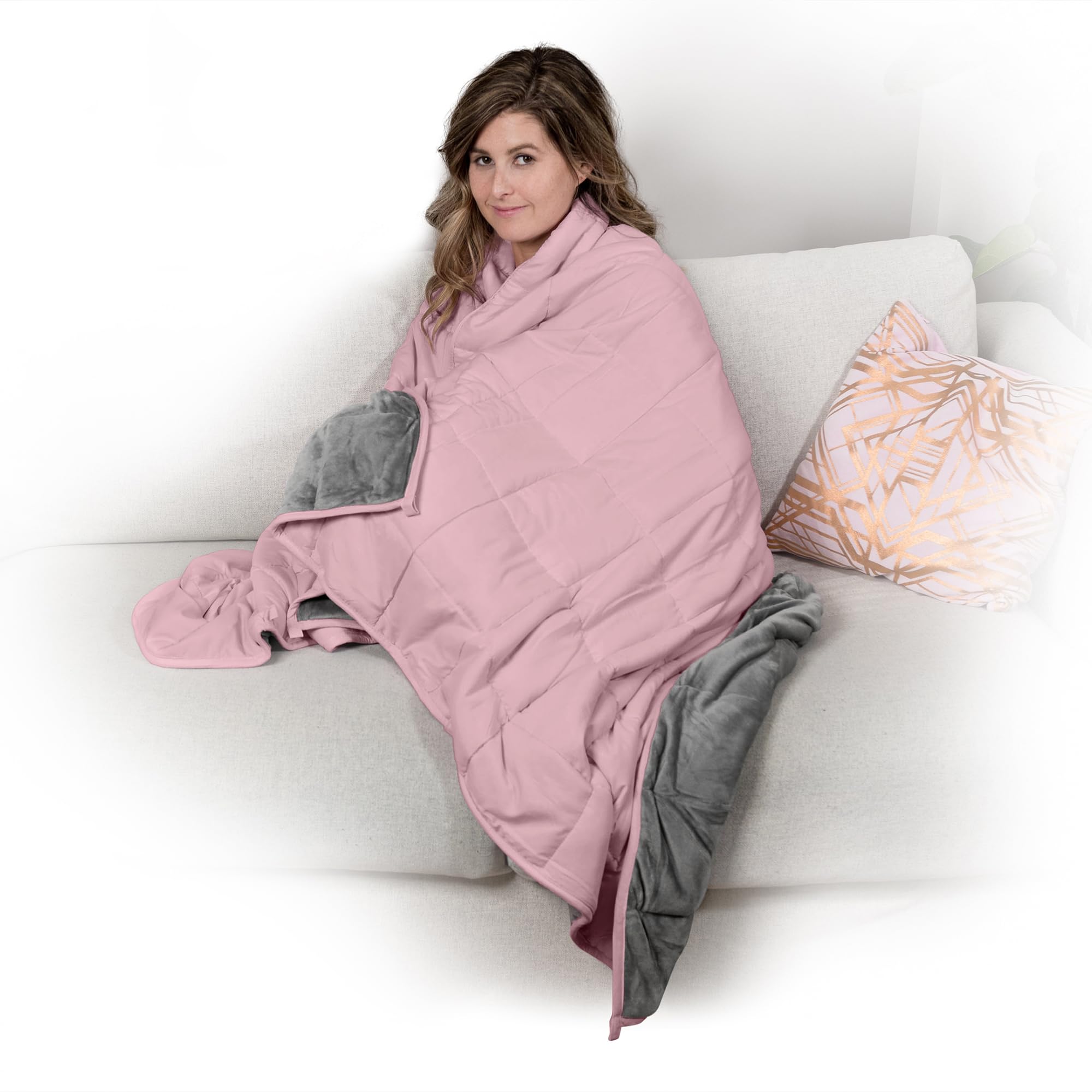 Luxury Reversible Weighted Blanket for Adults - 12lb Heavy Blanket (Queen/King/Twin Size) | Stress Relief & Better Sleep | Perfect for Anxiety, Insomnia & Relaxation - Soft Pink