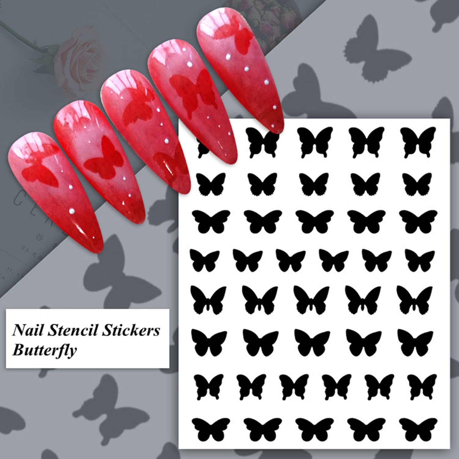 CXUEMH 12 Sheets Reusable DIY Nail Stencils - Hollow Vinyl Stickers for Nail Art Designs (Stars, Bears, Butterfly, French Tips) - Professional Nail Decorations for Manicure & Salon Use - Perfect for Home DIY, Nail Parties & Professional Nail Artists (Black)