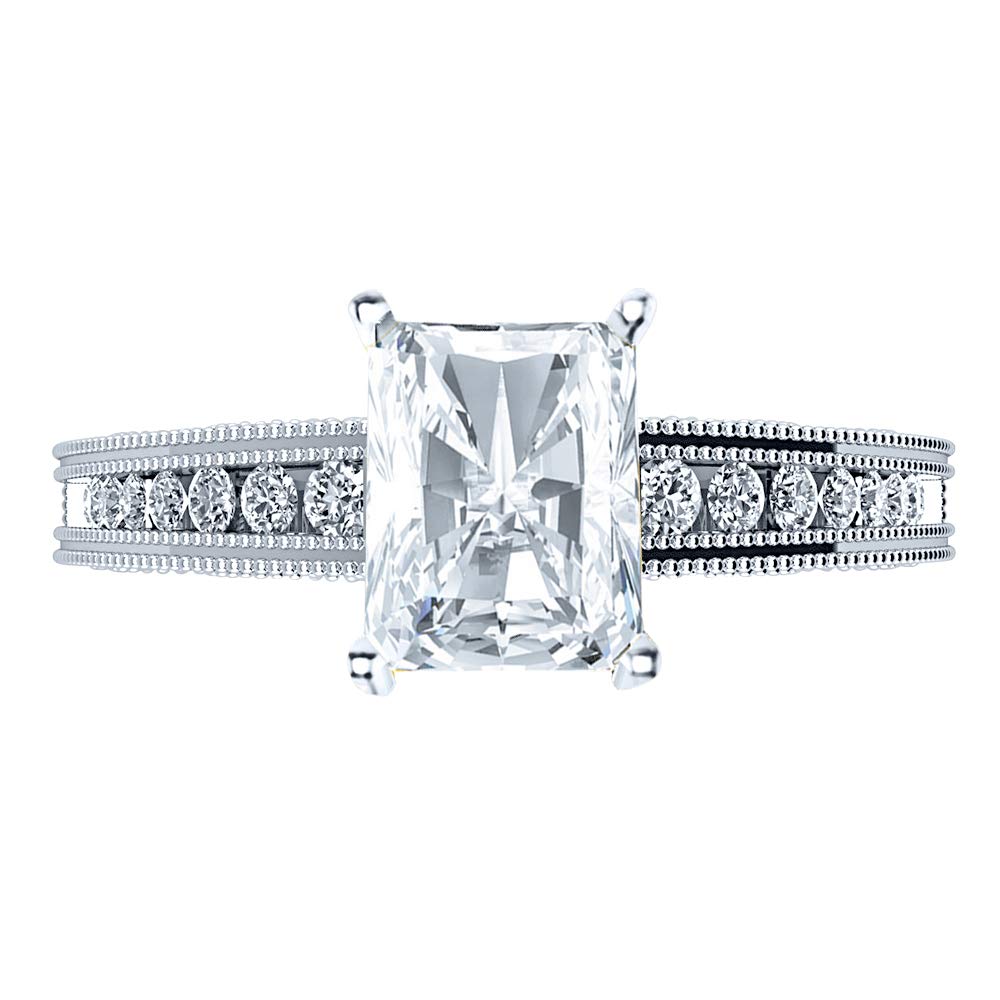 2 Ctw 14K White Gold Channel Milgrain Riviera IGI Certified Radiant Cut Diamond Engagement Ring (1.5 Ct Center G-H Color SI1-SI2 Clarity) - Perfect for Proposals, Anniversaries & Special Occasions