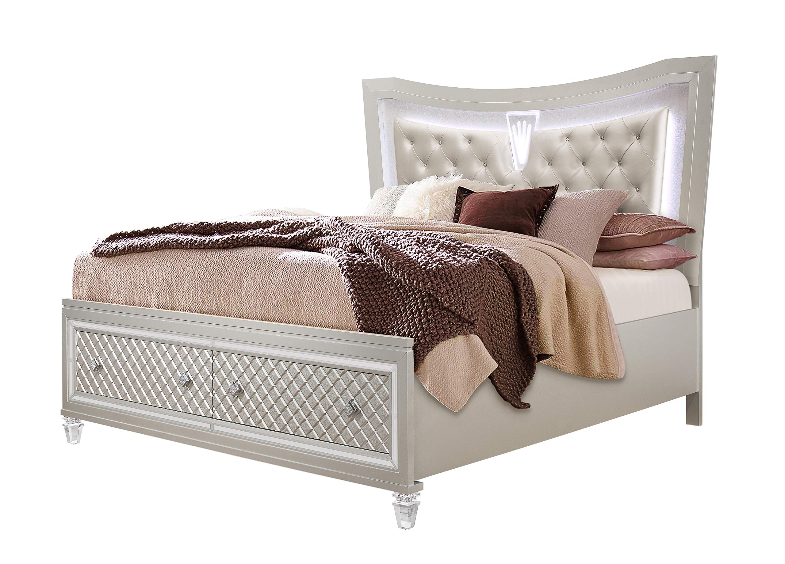 Global Furniture USA Paris Champagne King Size Bed Frame - Luxury Bedroom Furniture for Master Suite & Guest Room Decor
