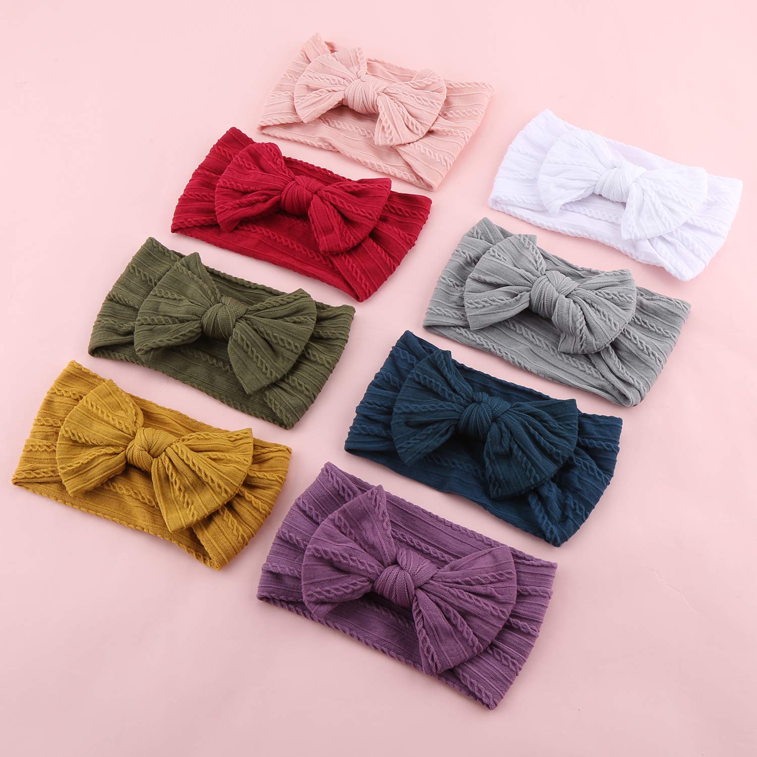 Makone 8PCS Baby Headbands Set - Soft Nylon Hair Bows & Headwraps for Newborn, Infant & Toddler Girls (0-3, 0-6, 6-12 Months) - Perfect for Photoshoots, Birthday Parties & Everyday Outfits