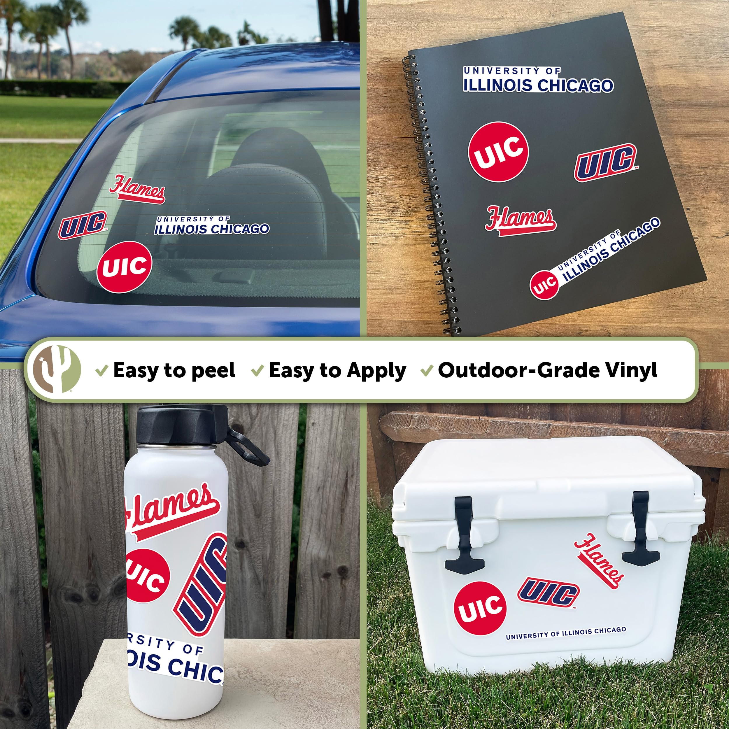 University of Illinois at Chicago Flames Vinyl Decals - Desert Cactus Design for Laptop, Water Bottle, Car & Scrapbook - Durable Sticker Sheet | Perfect for School Spirit, DIY Crafts & Personalizing Accessories