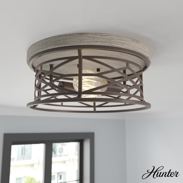 Hunter Langwood 2-Light Flush Mount Ceiling Light Fixture - Modern Onyx Bengal Finish for Bedroom, Hallway & Entryway Lighting