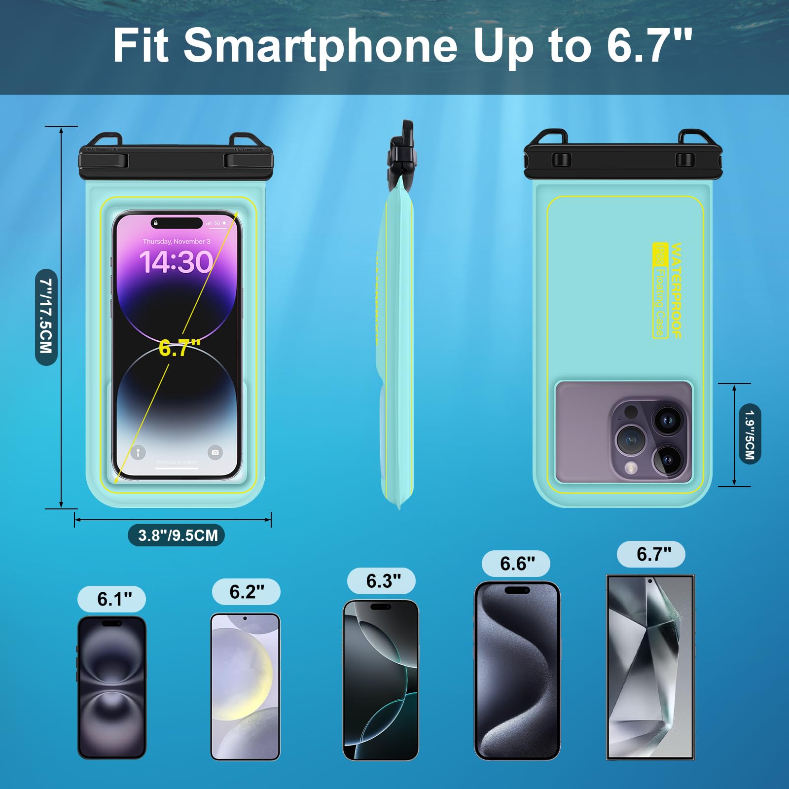 Waterproof Phone Pouch Floating - IP68 Waterproof Phone Case with Adjustable Lanyard for iPhone 16 Pro/15/14/13 Pro Max, Galaxy S25/S24/S23, Pixel (Up to 6.7