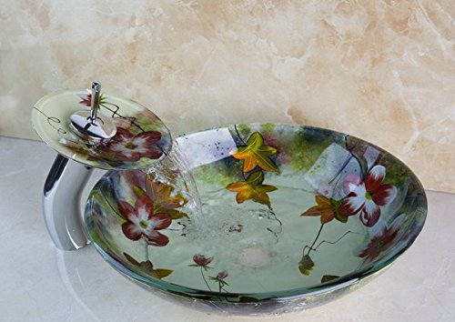 Luxury Tempered Glass Flower Painting Basin Bowl - Modern Countertop Washbasin Sink for Bathroom & Vanity | Elegant Home Decor & Spa Style Upgrade
