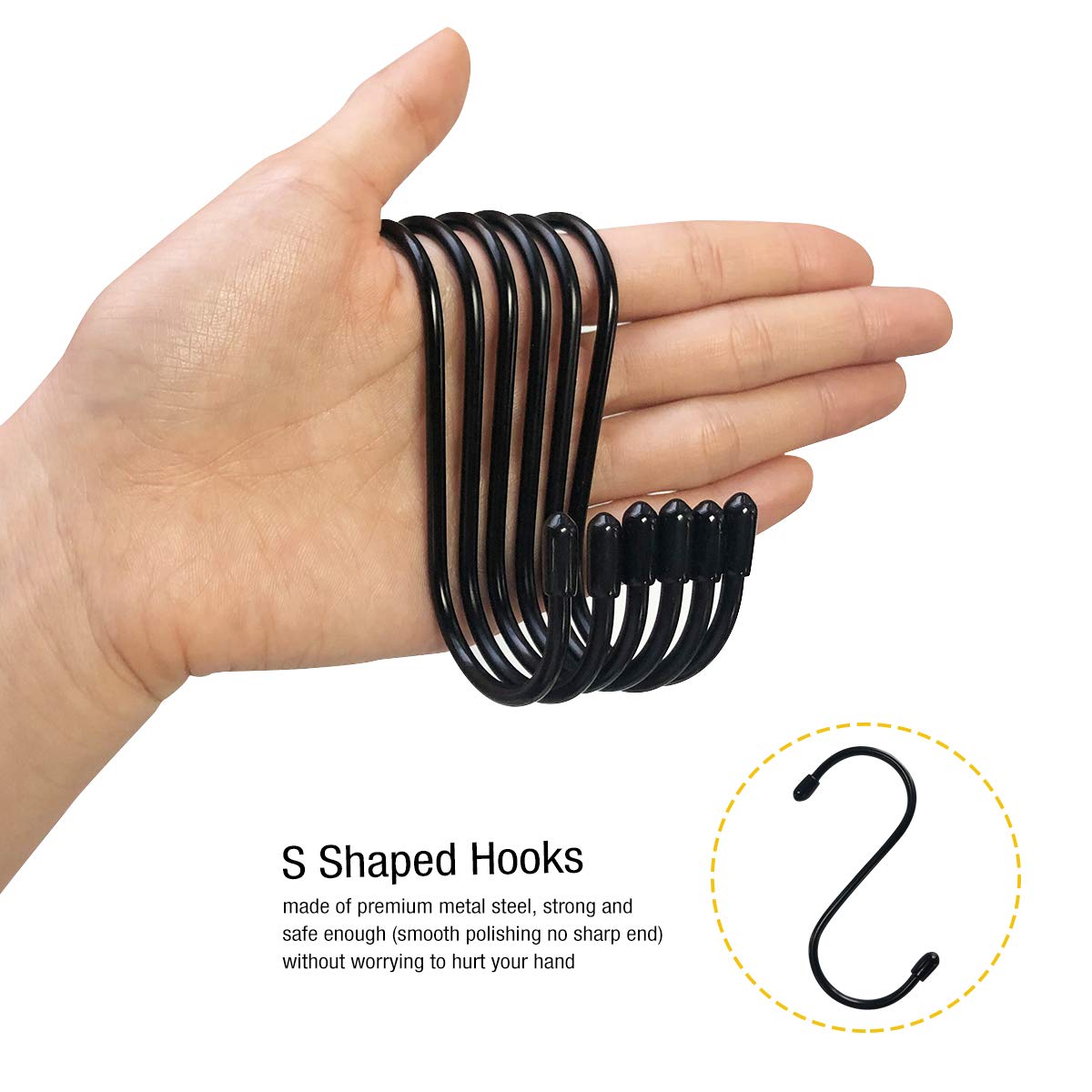 20 Pack S-Shaped Hanging Hooks for Kitchen - Heavy Duty Pot Pan Hooks for Pots, Pans, Plants, Bags & Towels - Space Saving Organizer for Kitchen, Bathroom, Bedroom & Office (Black) - Perfect for Cabinet Doors, Shelves & Wall Mounting