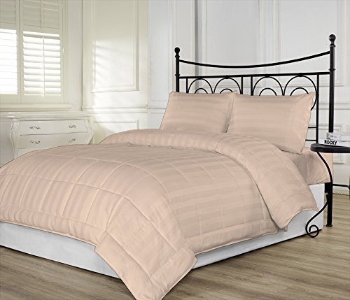 RBS Bedding 650 Thread Count 1-Piece Comforter - 100 GSM Microfiber Fill Box Stitched - Twin XL Size (64 x 86 Inches) - Peach Stripe 100% Egyptian Cotton - Perfect for Dorm Rooms, Guest Beds & Cozy Nights