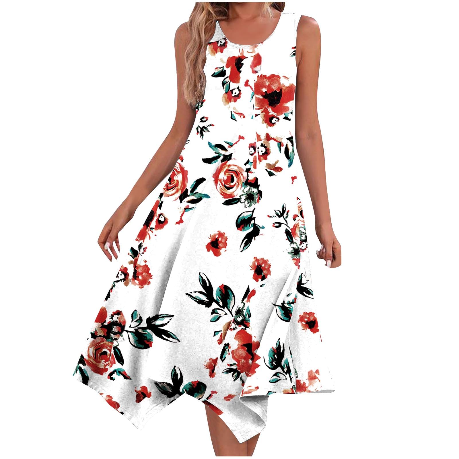 Women's Floral Print Sundress 2024 - Sleeveless Beach Dress with Pockets, Casual Summer Tank Dress for Vacation, Travel & Outdoor Activities