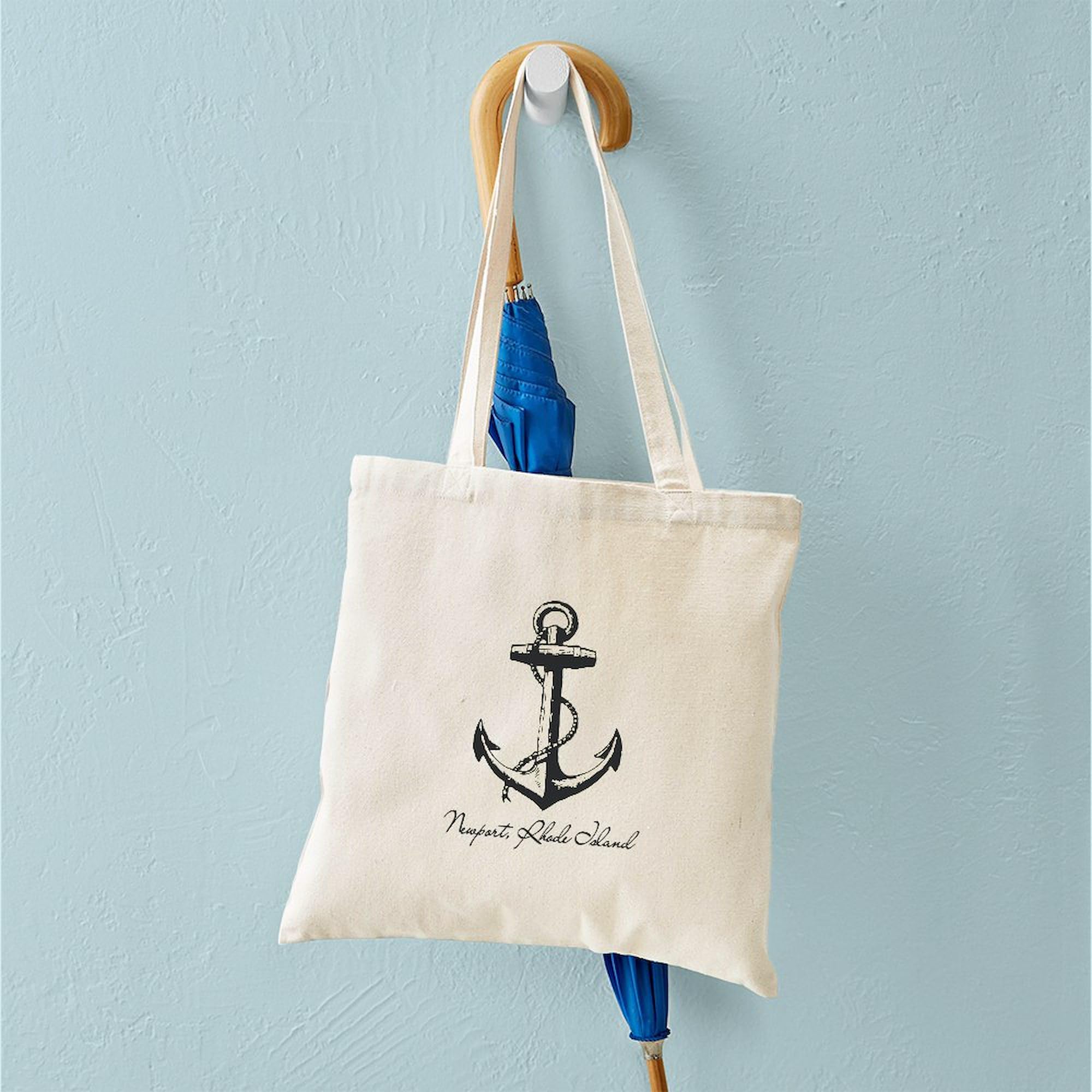 Newport Rhode Island Anchor Tote Bag - Natural Canvas Reusable Shopping Bag for Beach, Groceries & Daily Use