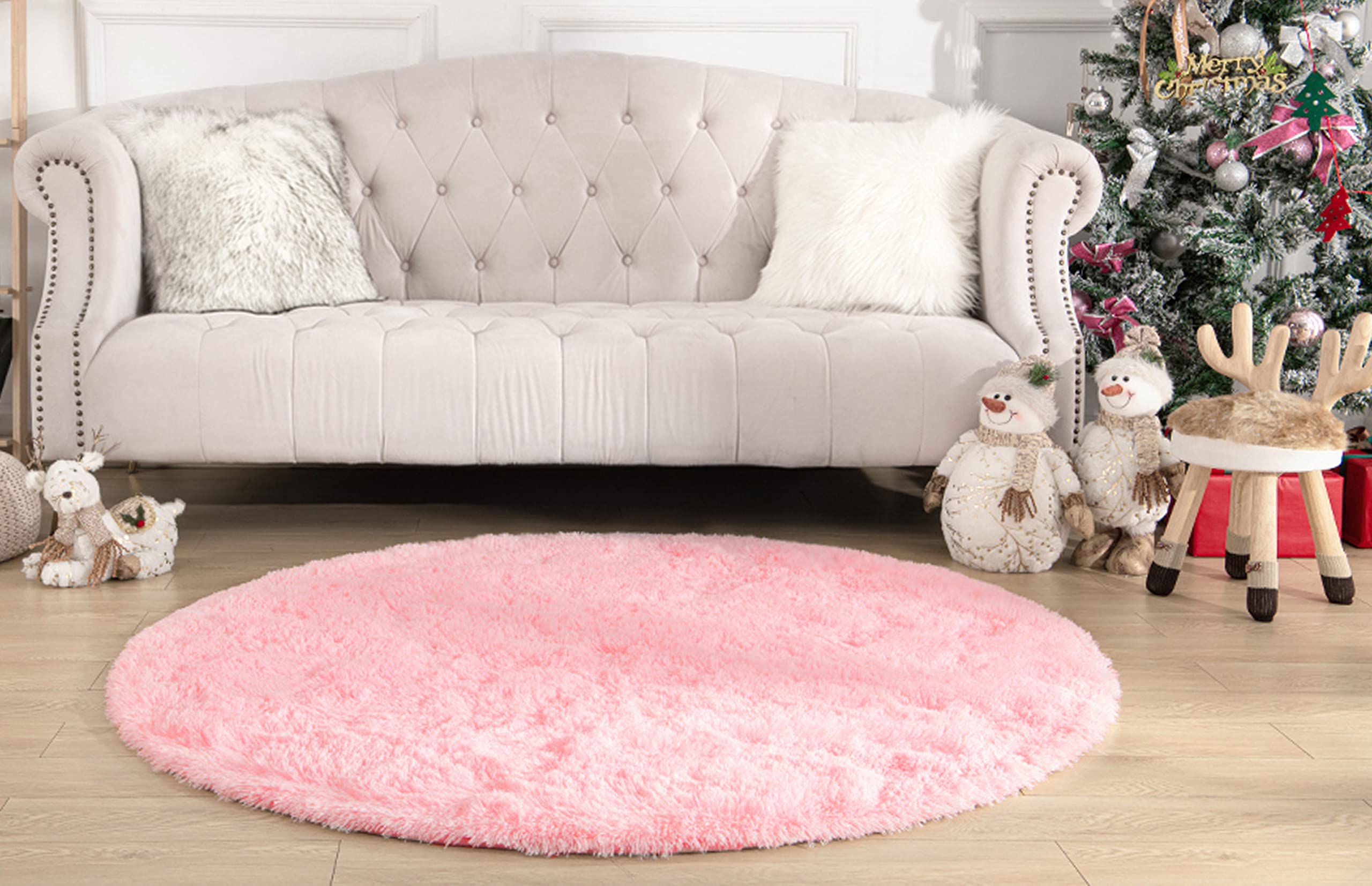 Soft Pink Fluffy Round Area Rug 4x4 Feet - Non-Slip Shaggy Plush Circle Carpet for Kids Room, Nursery, Bedroom & Living Room Decor | Cozy Home Accent for Play Areas, Reading Nooks & Floor Seating