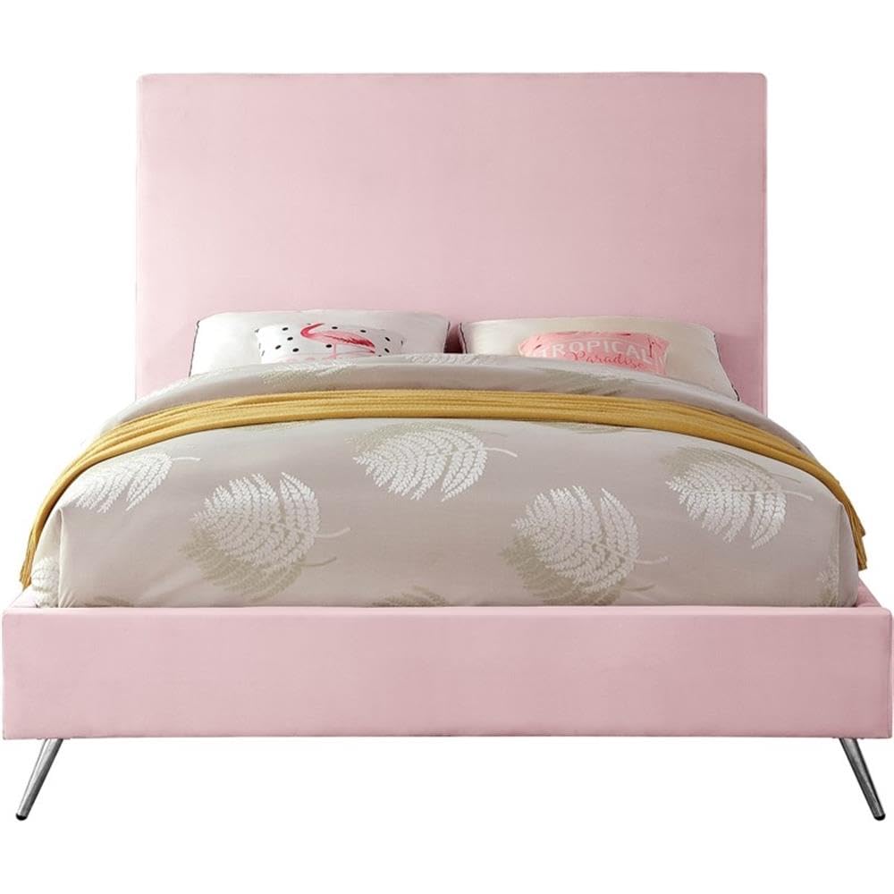 Meridian Furniture Jasmine Collection Modern Velvet Upholstered King Bed with Gold & Chrome Legs - 81