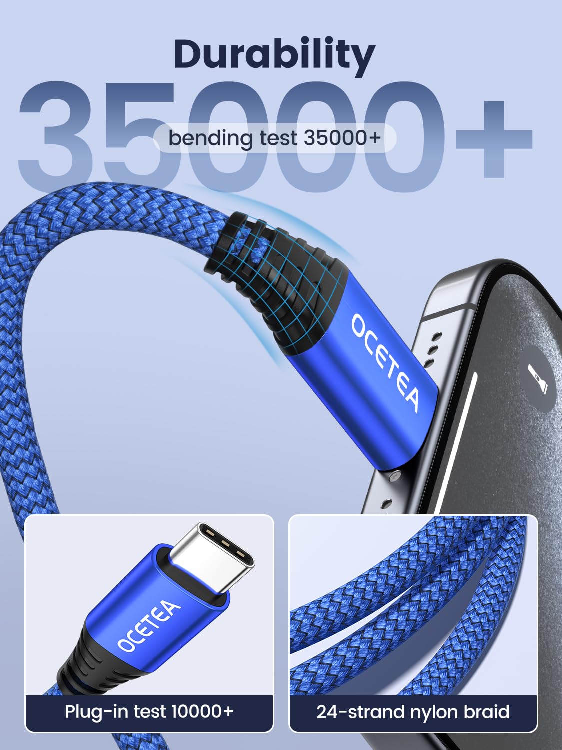 Ocetea Short USB C to USB C Fast Charger Cable (2-Pack 0.3M) - 3.1A USB-C to C Charging Cord Compatible with iPhone 15 Series, MacBook Pro, iPad Pro, Galaxy S24/S23 Ultra & Pixel | Perfect for Travel, Office & Home Charging