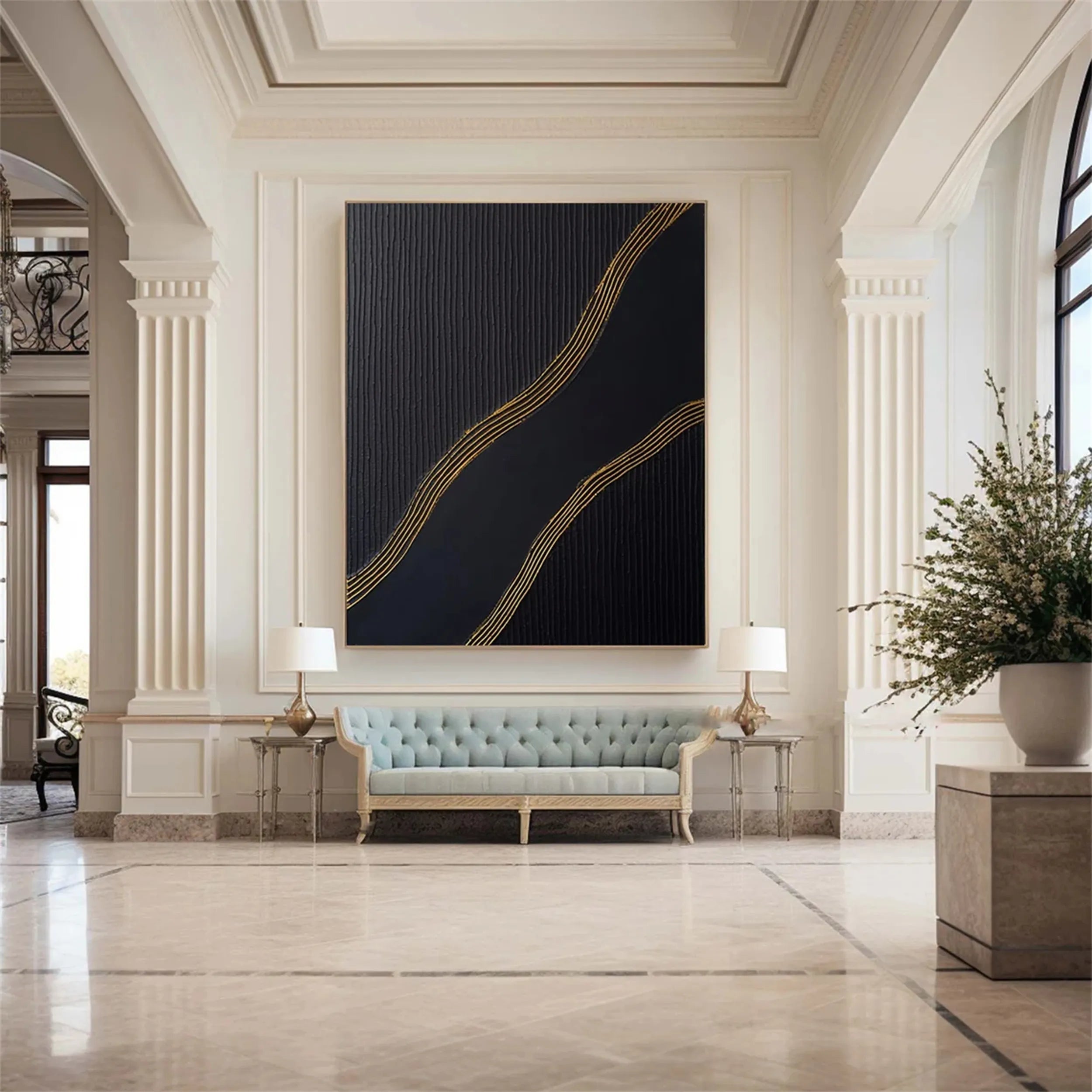 Black Gold Minimalist Textured Abstract Wall Art Painting #MZ084 - Modern Home & Office Decor for Living Room, Bedroom, or Workspace