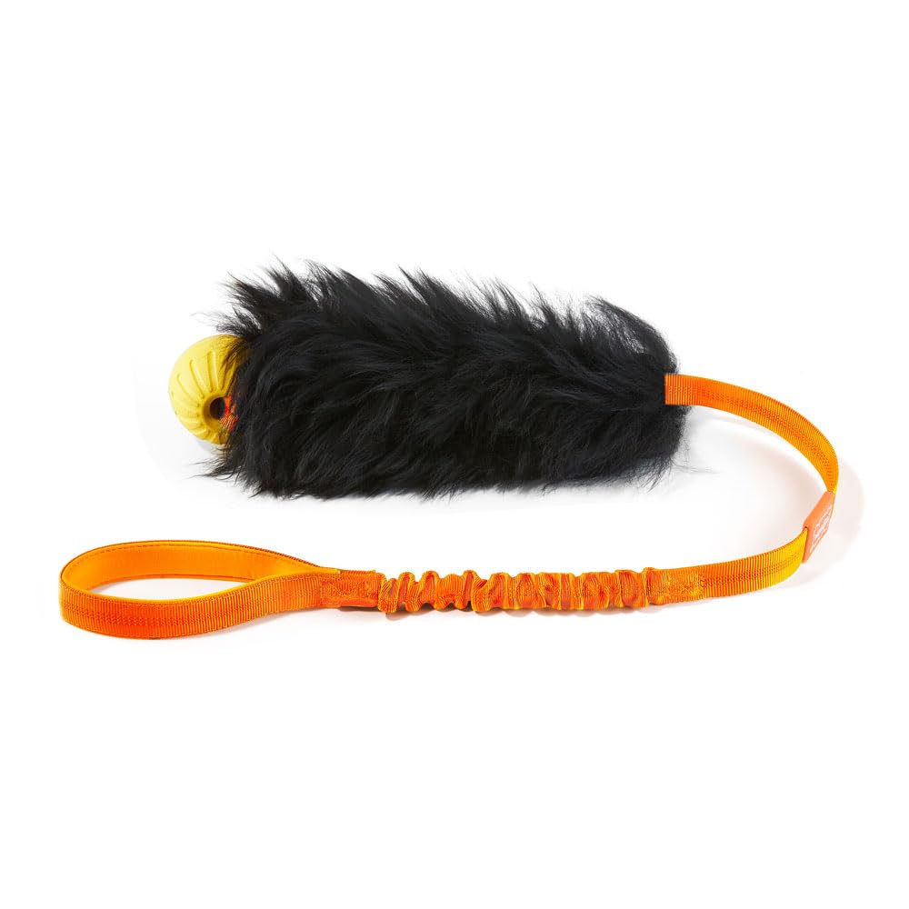 **Durable Dog Rope Toy with 100% Sheepskin - Bungee Chaser Tug Toy for All Breeds, Natural Sheep Smell, Orange with Ball - Perfect for Fetch, Training & Playtime**