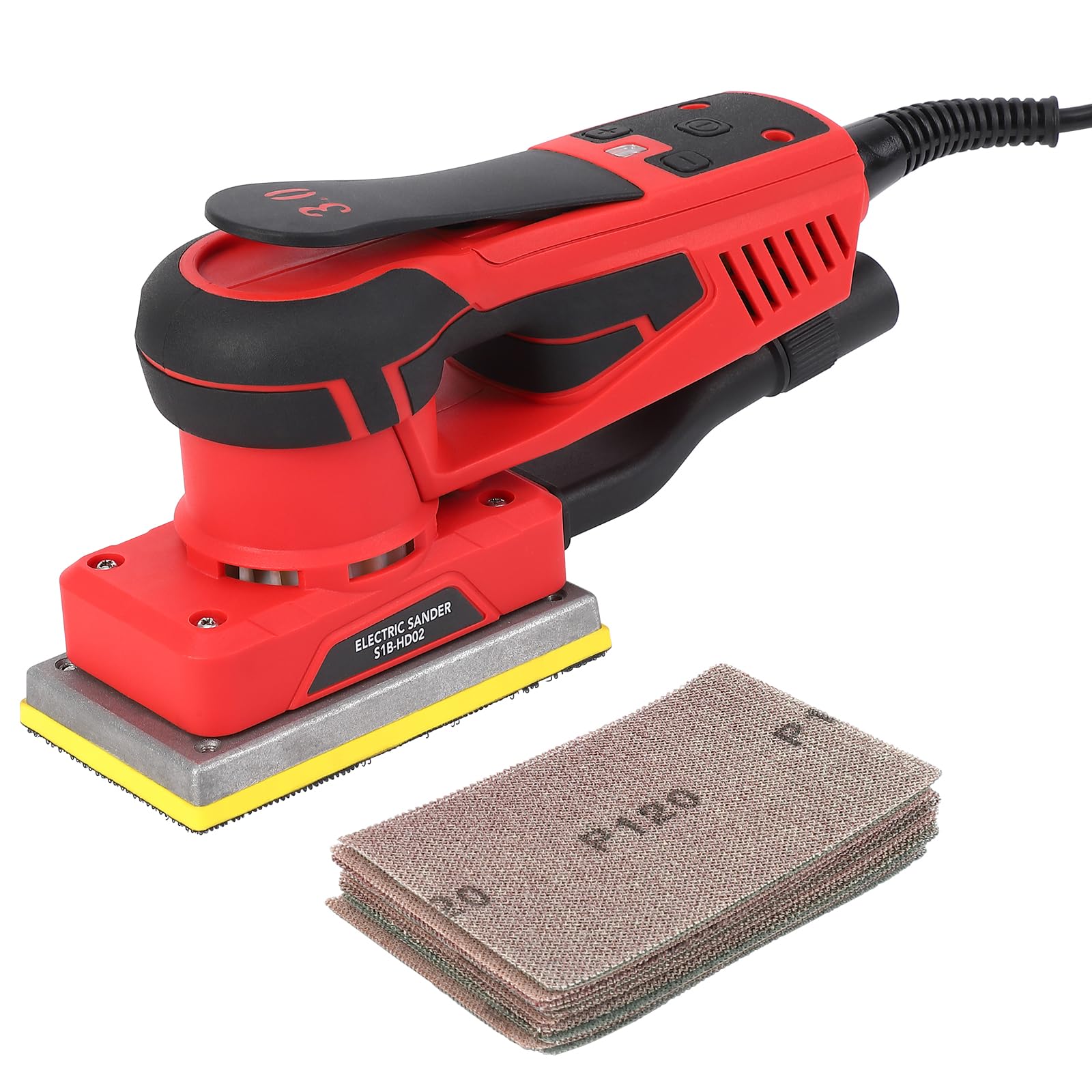 Electric Sheet Sander 260W Brushless Motor - Woodworking Sander Tool with Precise Speed Control & 12 Sanding Papers (4000-10000 RPM) - Perfect for Sanding, Polishing, Carpentry, DIY Projects & Furniture Refinishing