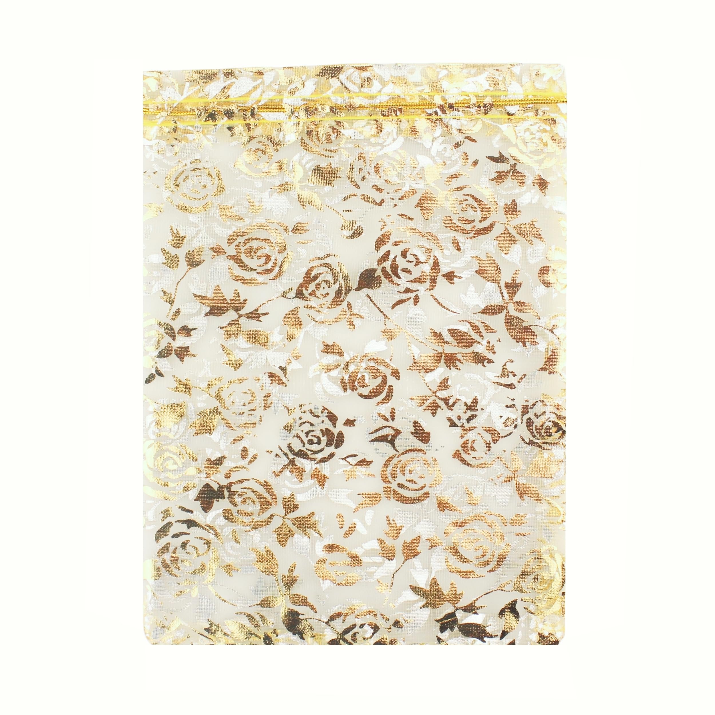 QIANHAILIZZ 100 Pack 7x9 Inch Organza Drawstring Bags - Floral Heart Design for Jewelry, Candy, Wedding Favors & Party Gifts (Gold Flower) | Perfect for Bridal Showers, Baby Showers & Birthday Party Decorations