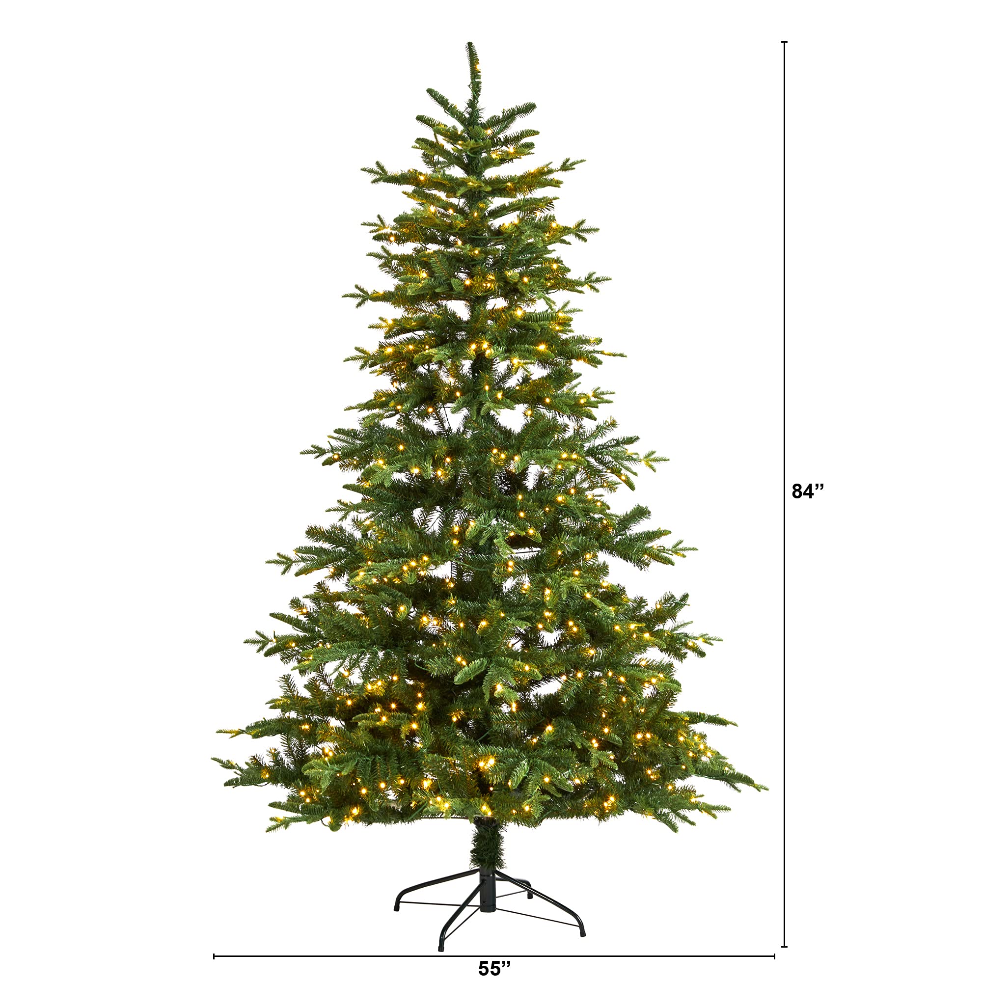 Nearly Natural 7ft Montreal Spruce Artificial Christmas Tree - 650 Warm White LED Lights & 1575 Bendable Branches | Perfect for Holiday Home Decor, Office, and Party Celebrations