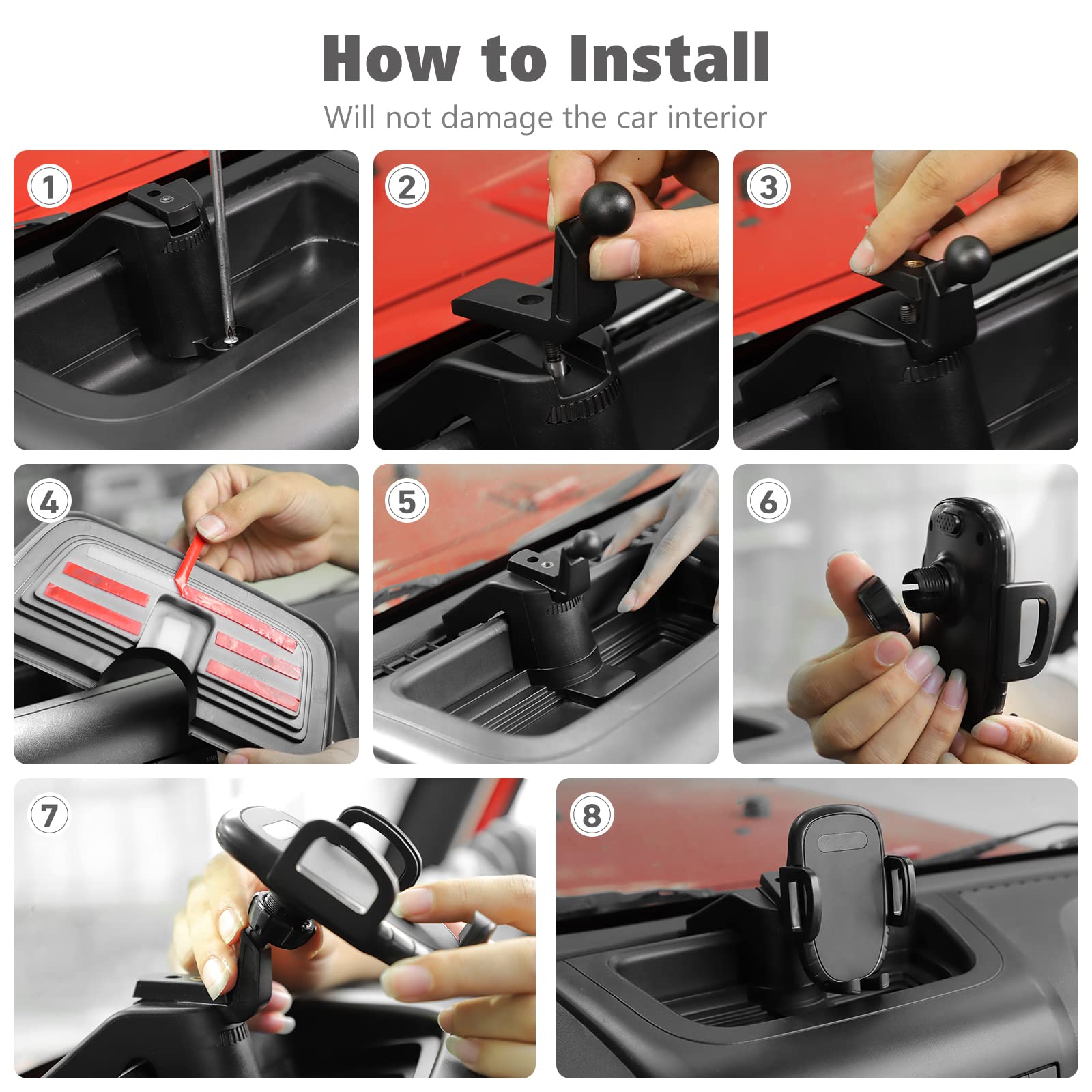 JeCar Upgraded Aluminum Alloy Phone Mount for Jeep Wrangler JK & JKU (2011-2018) - Secure Dash Cell Phone Holder, Interior Car Accessories - Perfect for Off-Road Adventures & Daily Commuting