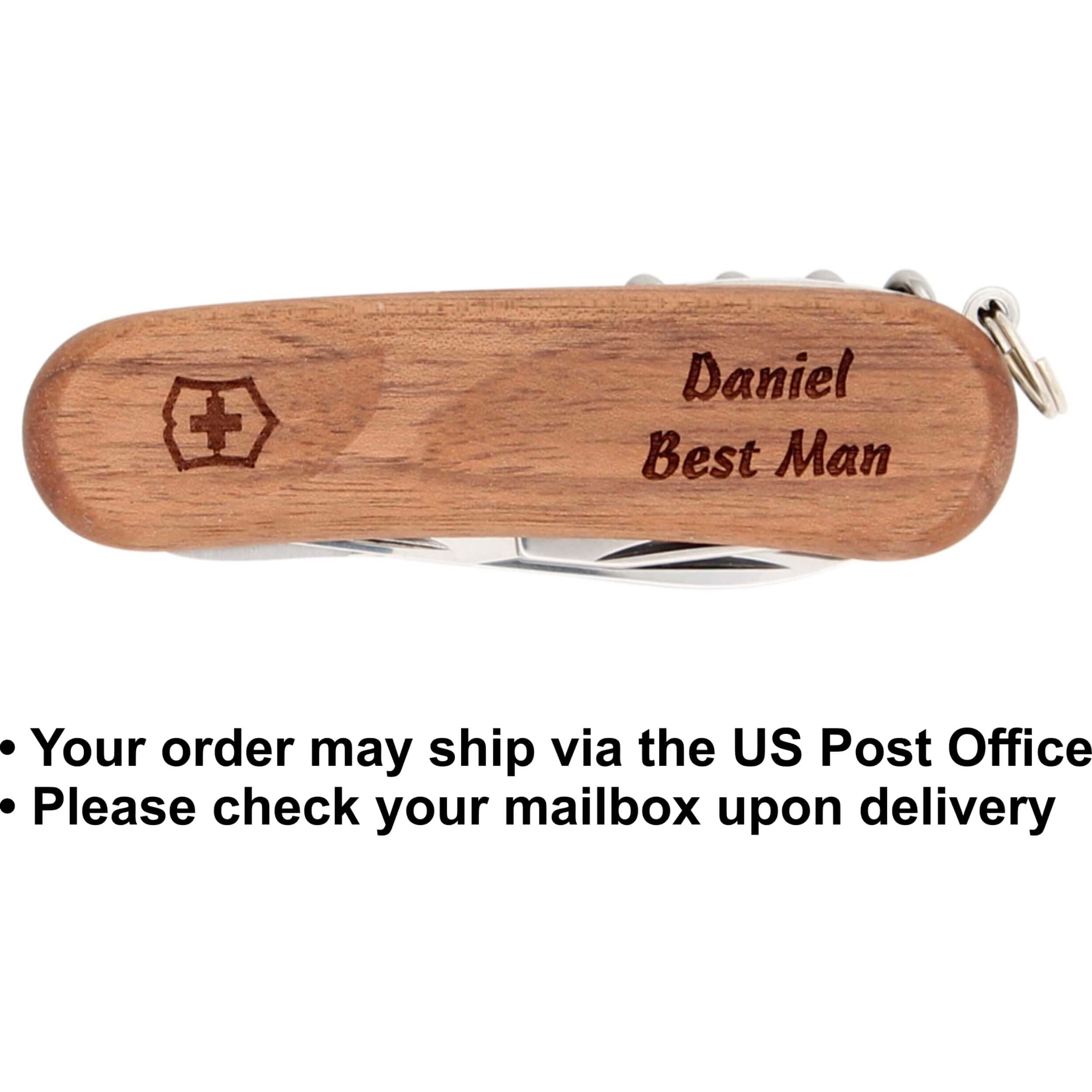 Personalized Walnut Handle Victorinox Swiss Army Evolution Wood 14 Multitool - Laser Engraved Swiss Knife for Camping, Hiking & Everyday Carry (EDC)
