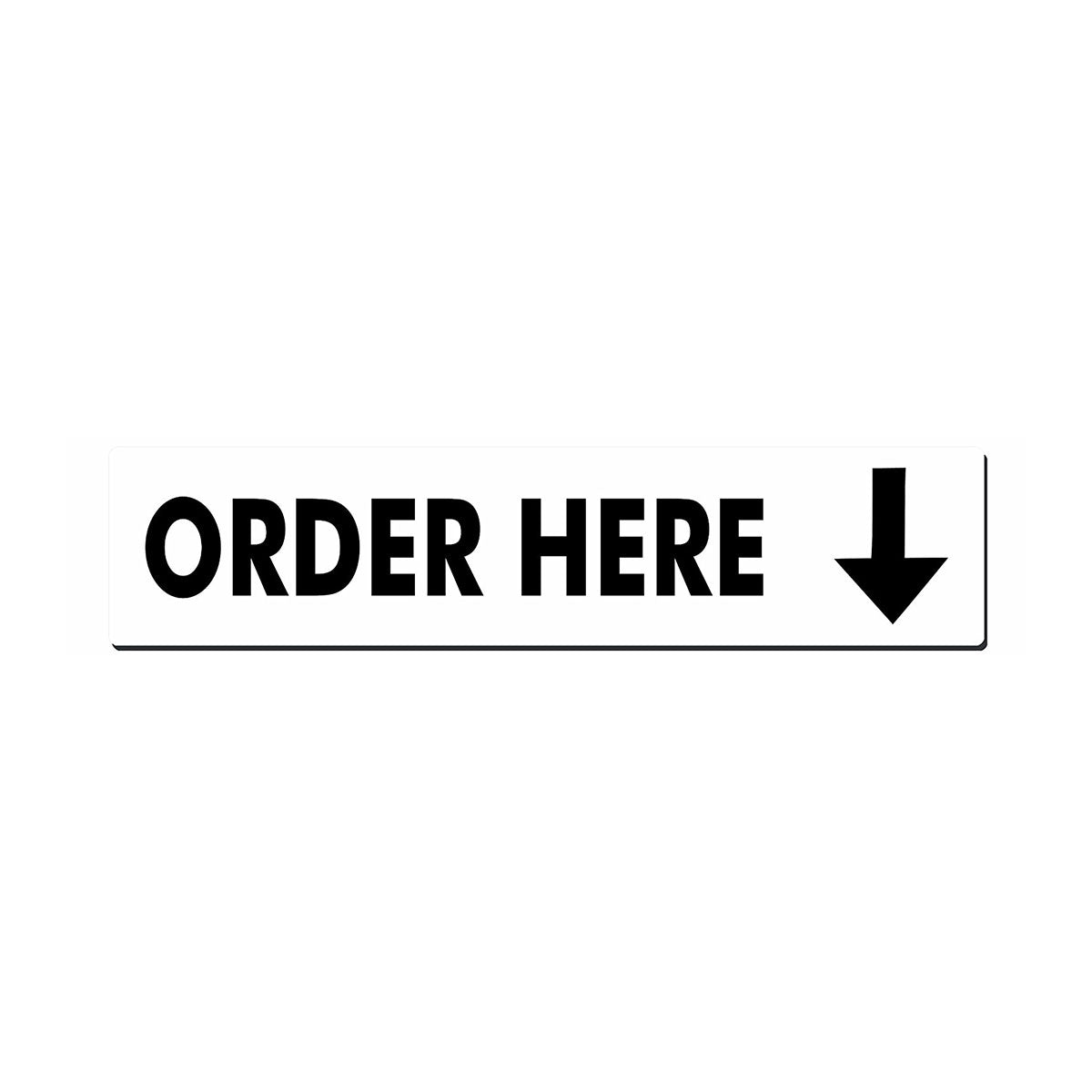 Order Here Sign - 22 x 5 Inches - Durable Plastic Directional Sign for Retail Stores, Restaurants & Events - Perfect for Checkout Counters, Queues & Customer Service Areas