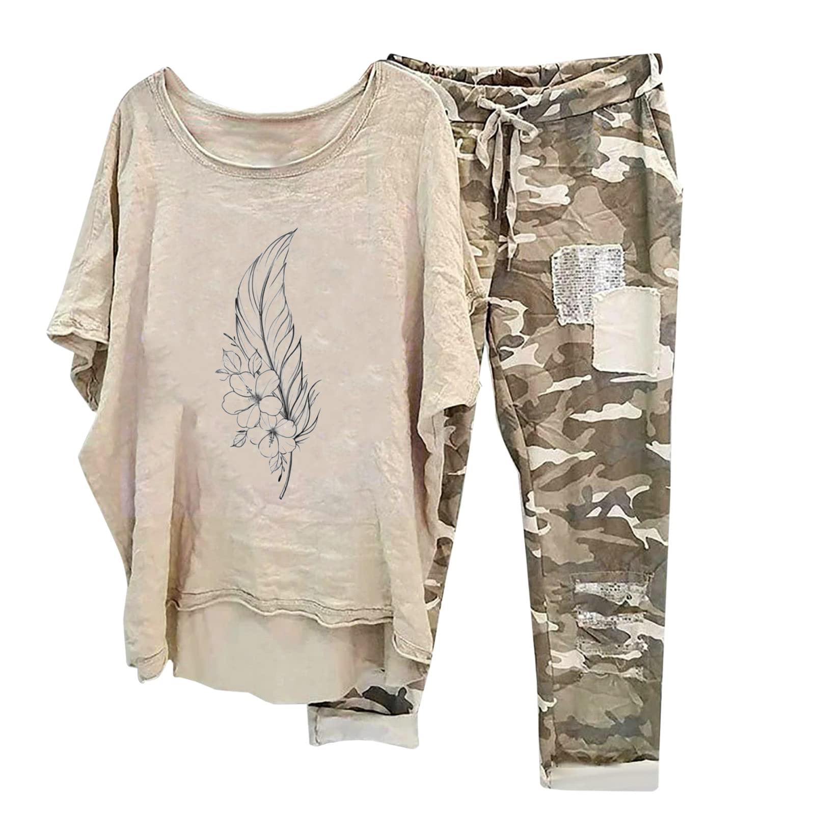 Women's Matching 2-Piece Sweatsuit Set - Comfy Lounge & Vacation Outfit - Plus Size Shorts & Top Set - Cute Couple Pajamas - Perfect for Relaxing at Home, Beach Trips & Cozy Weekends