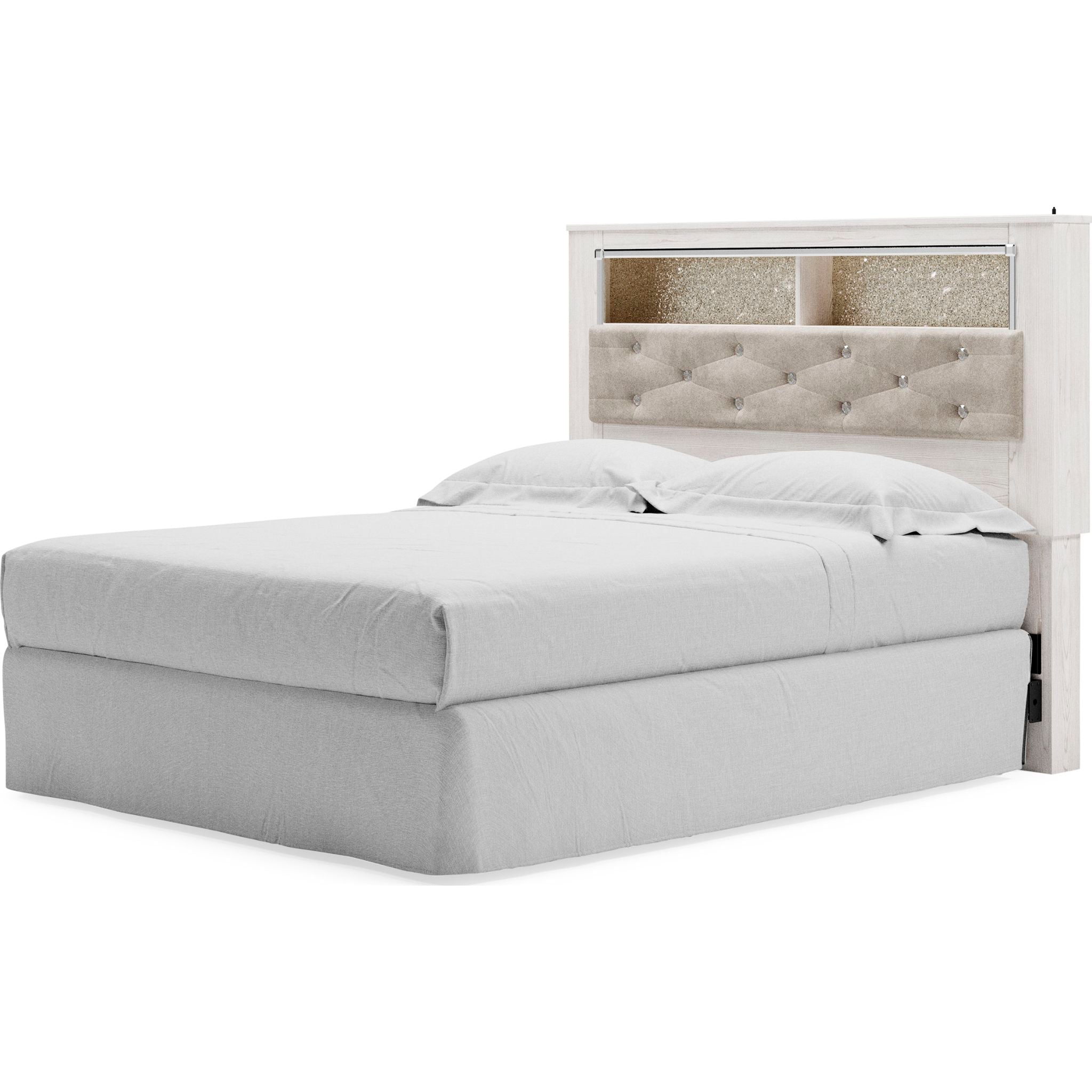 Altyra Queen Bookcase Headboard with Storage - White Wooden Bed Frame for Bedroom, Perfect for Small Spaces & Modern Home Decor