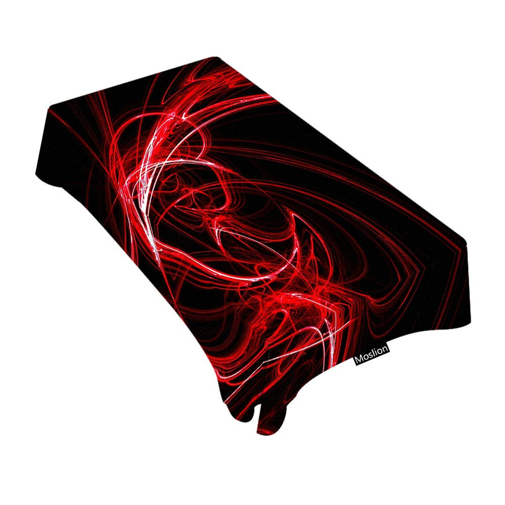 Abstract Red Circles Black Tablecloth - 60x104 Inch Rectangle Table Cover for Dining, BBQ, Picnic & Coffee Table - Waterproof & Wrinkle-Resistant Decorative Tablecloth for Indoor/Outdoor Parties, Restaurants & Home Decor