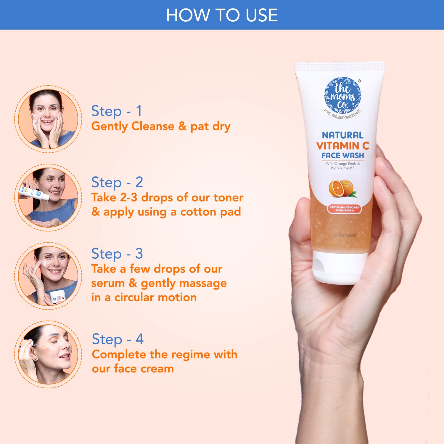 The Moms Co Natural Ceramide Face Toner 100ml & Natural Vitamin C Face Wash 80ml - Hydrating Skincare Set for Glowing Skin | Daily Cleansing & Moisturizing Routine | Perfect for Sensitive & Dry Skin Types
