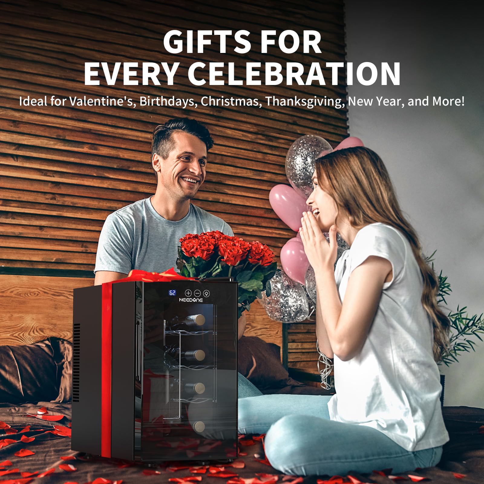 NEEDONE 8-Bottle Wine Cooler - Thermoelectric Wine Fridge with Quiet Fast Cooling, Built-in Wine Rack for Red, White & Sparkling Wines | Energy Efficient Wine Cellar Cabinet | Perfect Gift for Wine Lovers (Men & Women) | Ideal for Home Bars, Kitchens & Entertaining