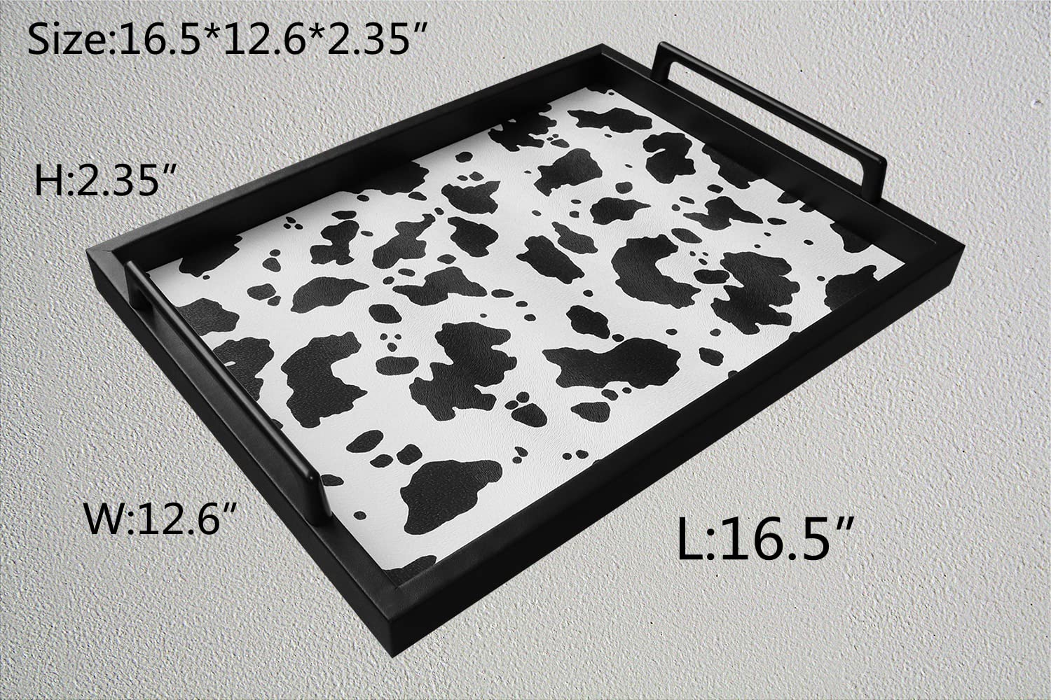 MCBZ Leather Decorative Serving Tray for Coffee Table - 16.5 x 12.6 Inches Black Tray with Metal Handles - Perfect for Living Room Decor, Dining Table Centerpiece & Gift Giving