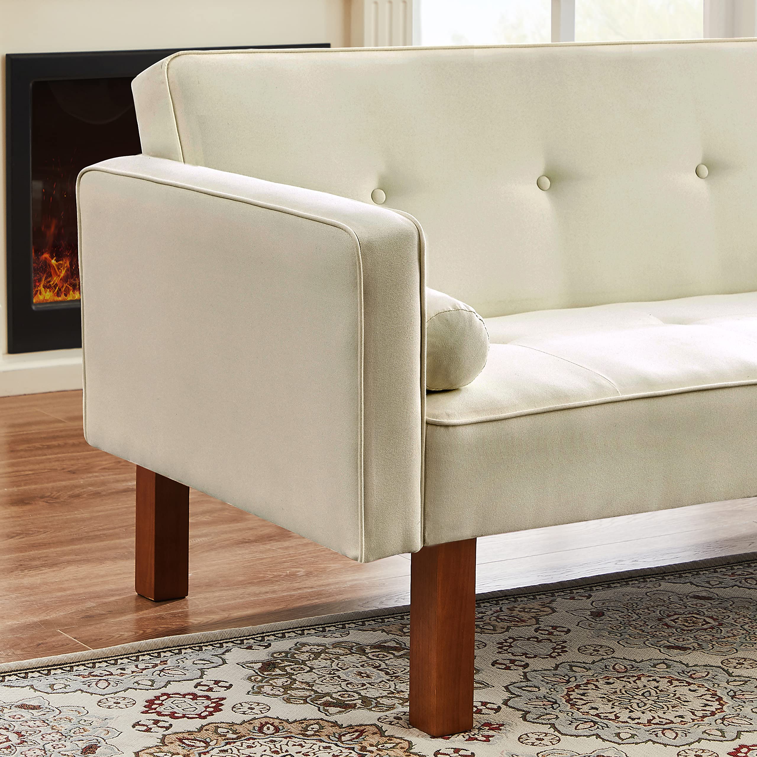 Anwick Modern Fabric Sofa Bed Futon - Convertible Sleeper Loveseat with 2 Pillows & Armrests, 75