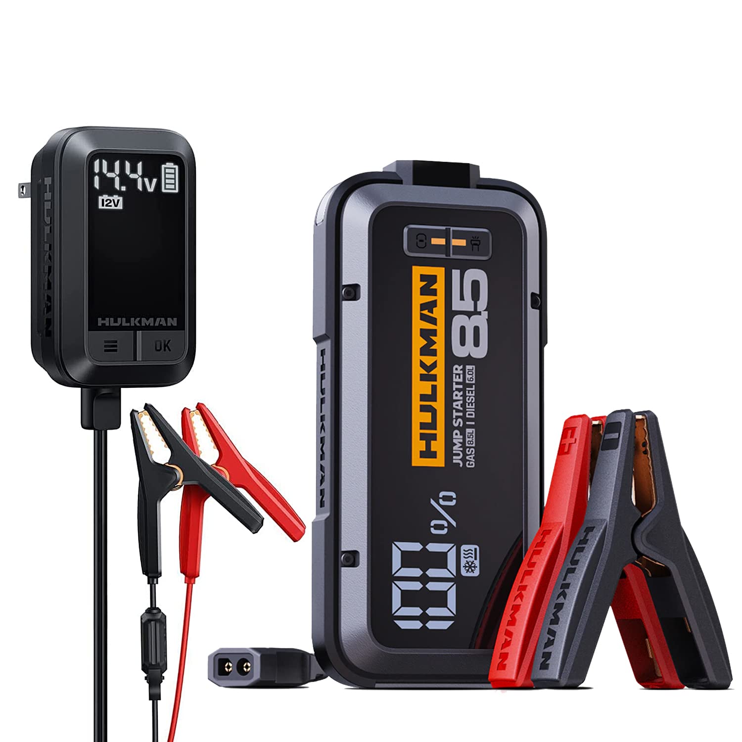 HULKMAN Alpha85S Smart Car Jump Starter with -40℉ Preheat Technology & Sigma 1A Auto Battery Charger - Portable Power for Dead Battery Emergency, Roadside Assistance, and Winter Vehicle Maintenance