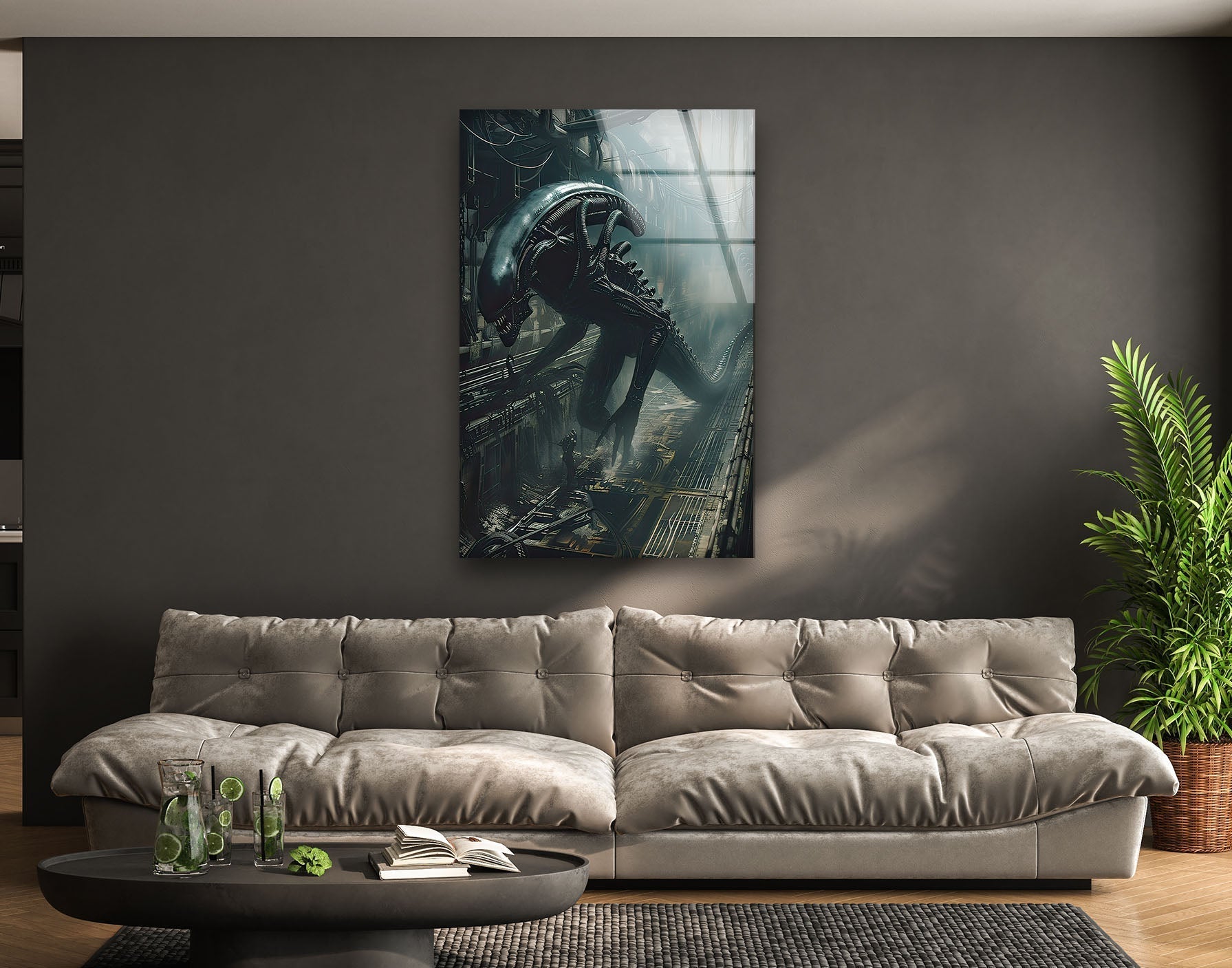 Alien Glass Wall Art - Modern Abstract Home Decor for Living Room, Bedroom & Office - Unique Handcrafted Glass Artwork for Sci-Fi & Space Enthusiasts
