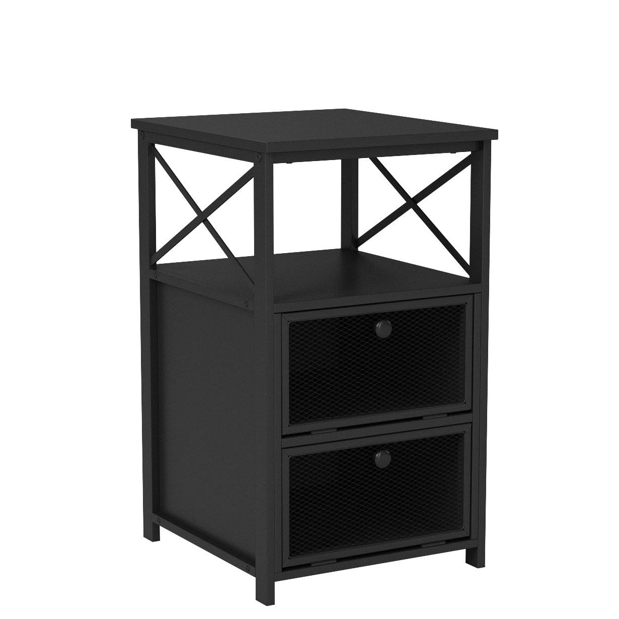 VECELO Modern Night Stand with Storage & Flip Drawers - 2-Piece Set, Black End Side Table for Bedroom, Living Room & Lounge - Perfect for Small Spaces & Apartment Living