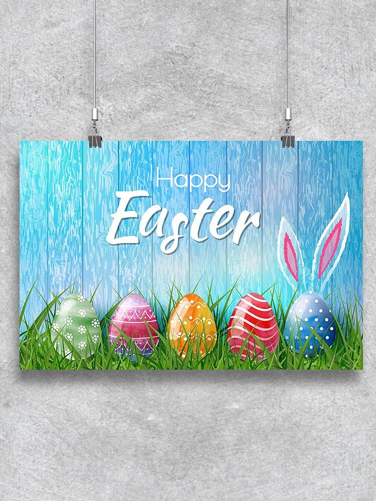 Smartprints Happy Easter With Eggs Poster - Colorful Easter Decor for Home, Party & Classroom - Printable Wall Art for Spring Celebrations