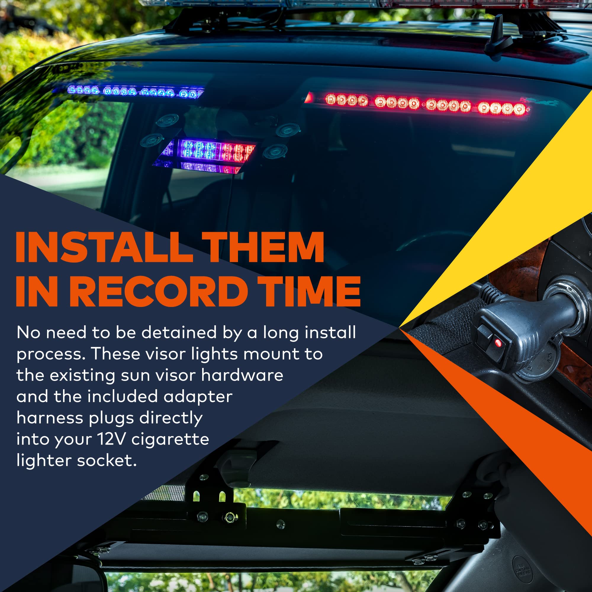 LAMPHUS SolarBlast 32W Amber White LED Emergency Visor Light Bar - 48 Flash Modes, Plug-N-Play, Universal Fit - Yellow Strobe Warning Light for Trucks, SUVs, Emergency Vehicles (Ideal for Roadside Assistance & Night Visibility)