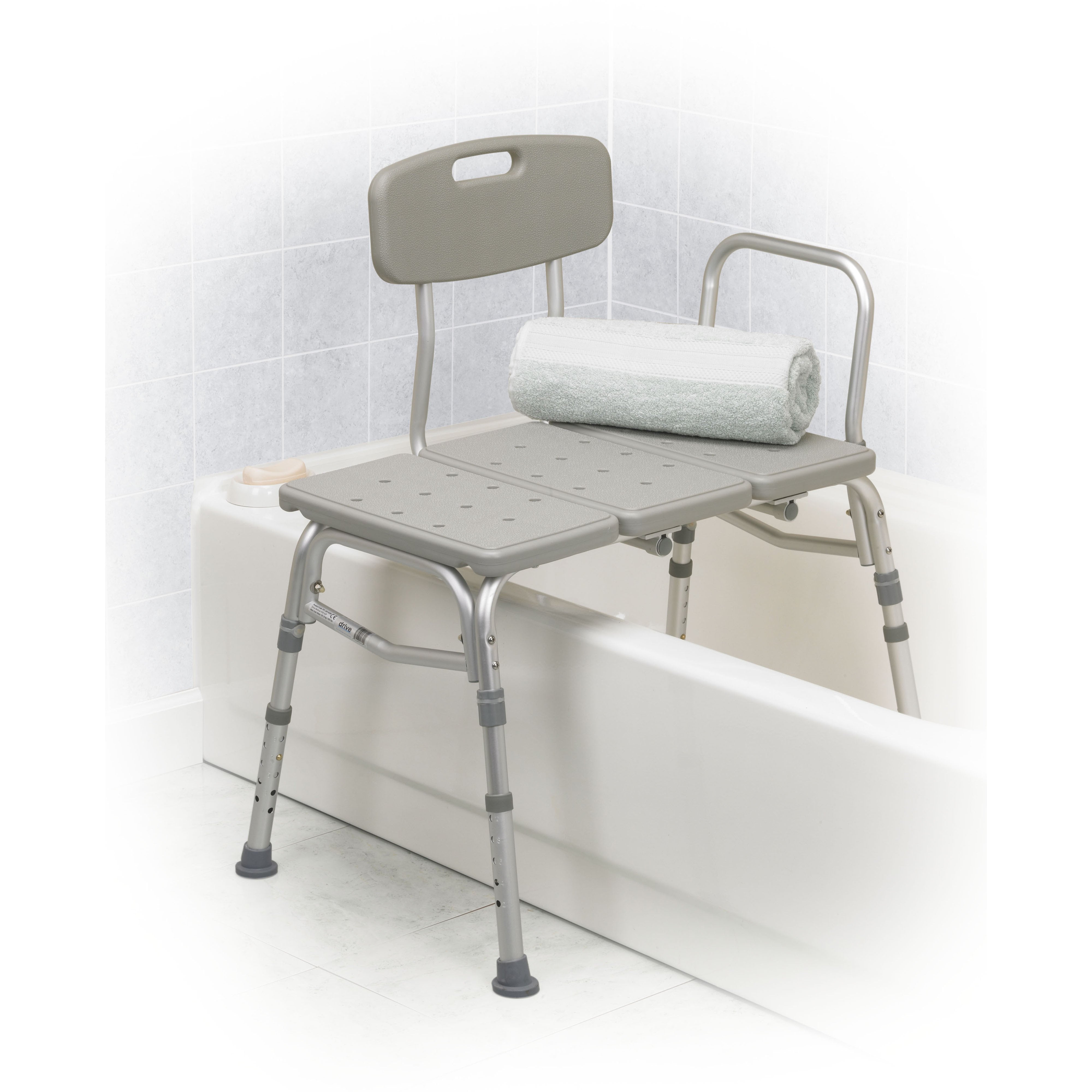 3-Piece Transfer Bench for Elderly & Disabled - Shower & Bathroom Safety Mobility Aid - Non-Slip Adjustable Height Shower Seat with Backrest & Handles