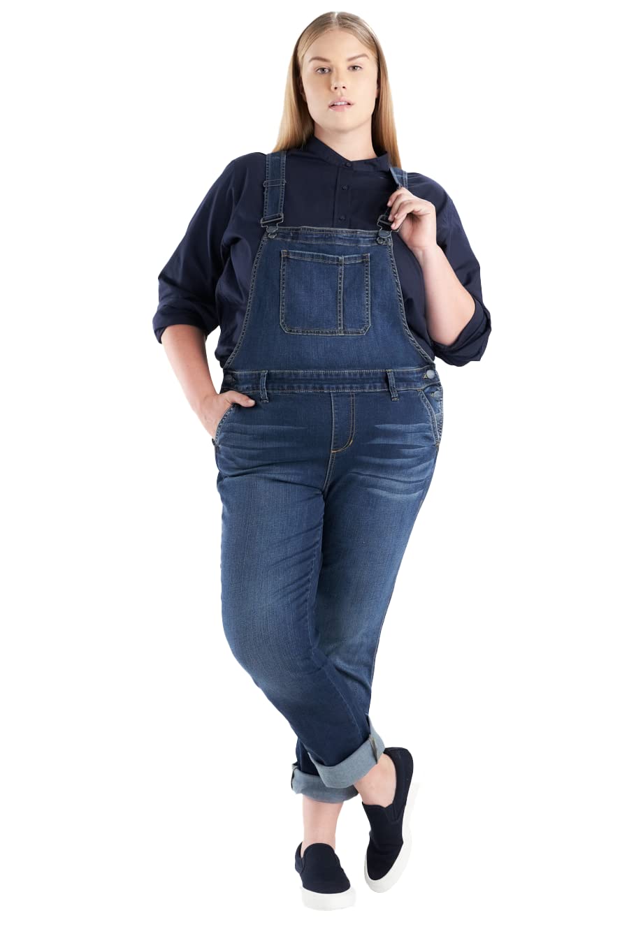 SLINK Jeans Plus Size Denim Overalls for Women - Stretch Comfort Fit High Waisted Jumpsuit - Casual Outfit for Work, Weekend & Outdoor Activities