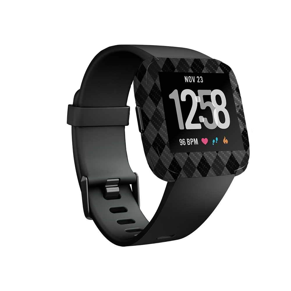Premium Carbon Fiber Skin for Fitbit Versa - Black Argyle Design | Protective & Durable Textured Cover | Easy to Apply & Remove | Made in USA | Perfect for Gym, Work & Everyday Wear