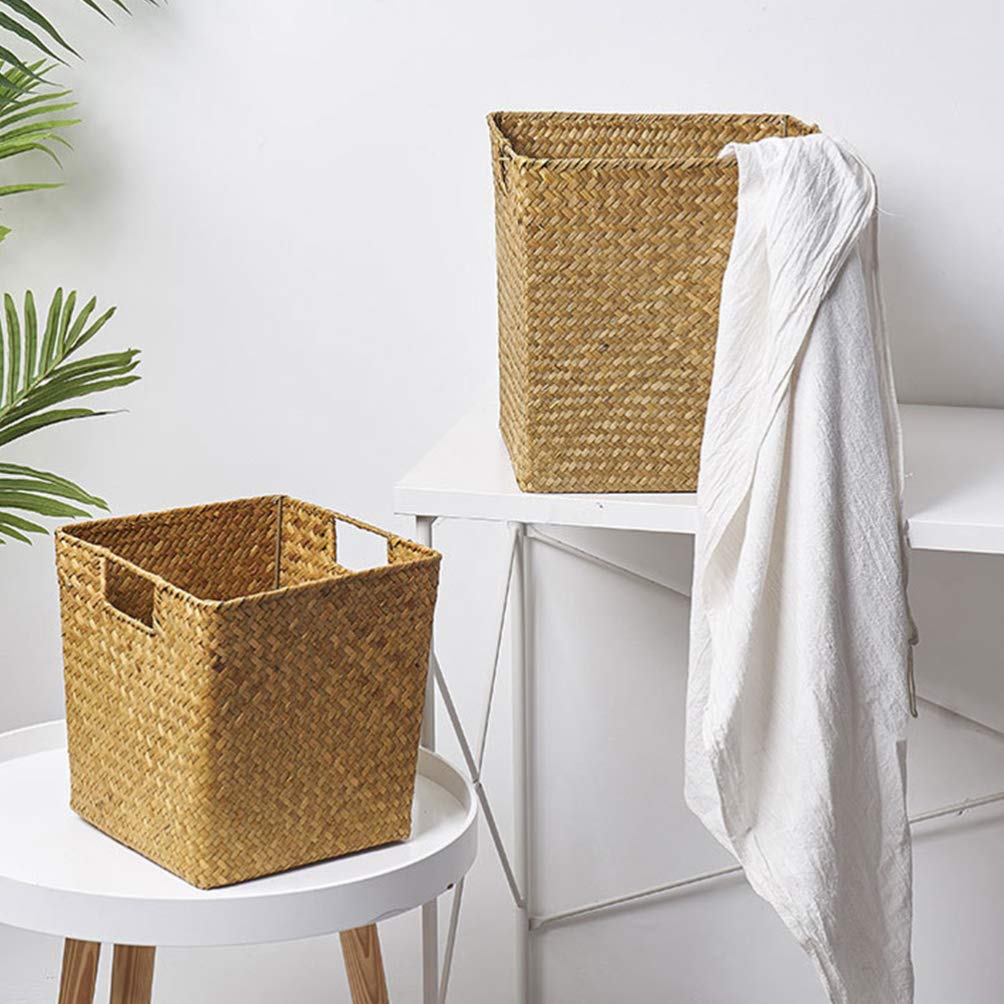 Hemoton Rattan Storage Basket - 1PC Multifunctional Woven Seagrass Organizer for Fruits, Flowers, Toys & Desk Topper | Perfect for Home, Office, Nursery & Gift Giving