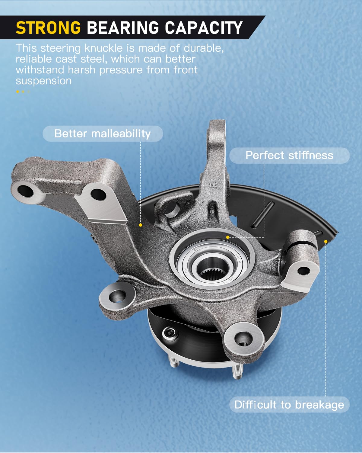 OCPTY Front Passenger Side Wheel Hub Bearing & Steering Knuckle Assembly - Compatible with 2005-2012 Ford Escape, Mazda Tribute, Mercury Mariner 2.3L 2.5L 3.0L (Part# 698-404) - Smooth Ride & Precise Steering for Daily Commute & Highway Driving