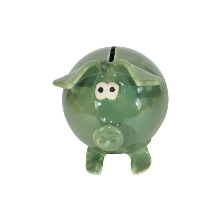 Ceramic Piggy Bank - Green Handmade Clay Money Bank for Savings | Perfect for Kids, Gifts & Home Decor