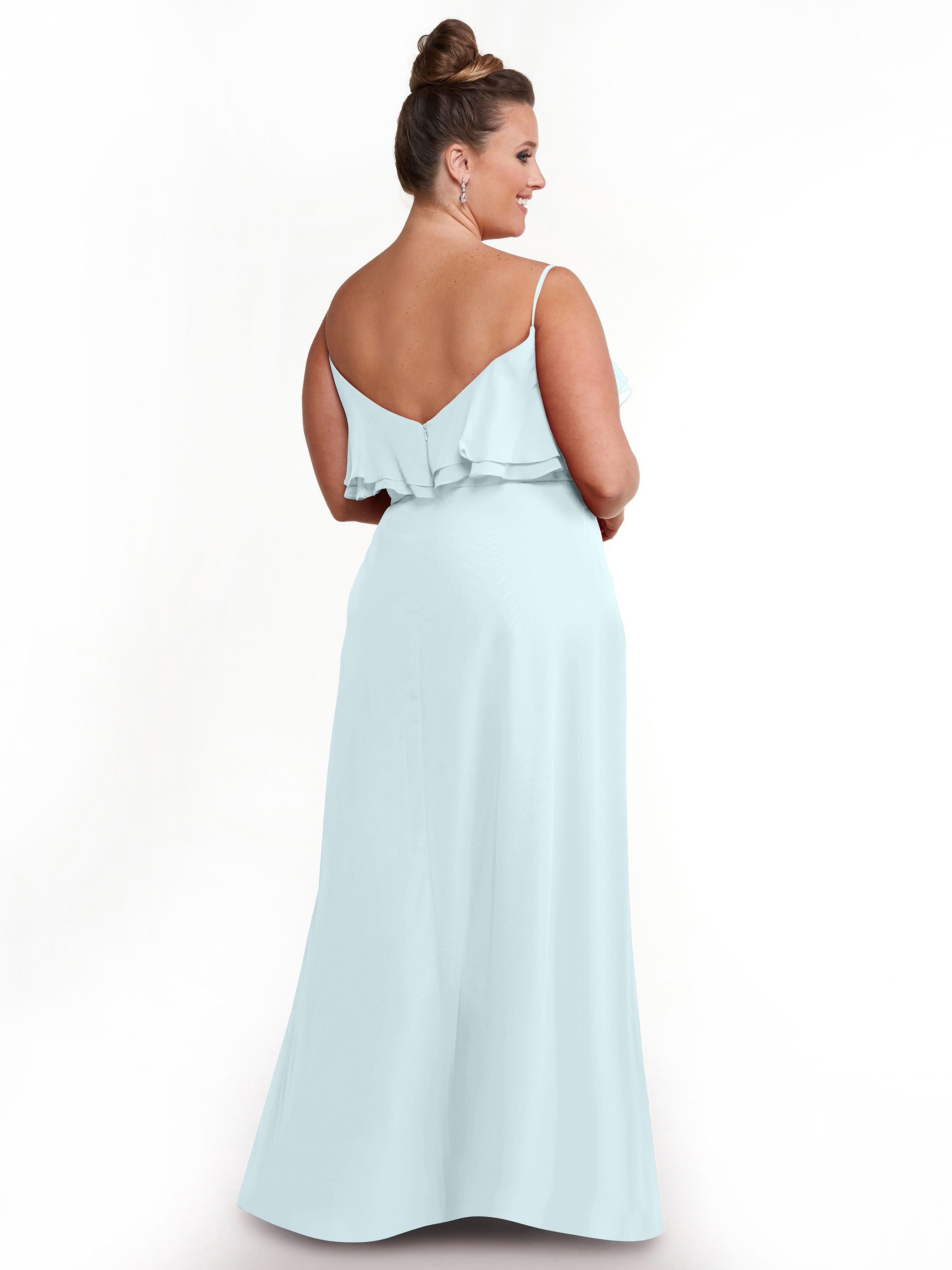 Elegant 80146 Sheath Chiffon Bridesmaid Dress with Ruffled Neckline - Perfect for Weddings, Formal Events & Special Occasions