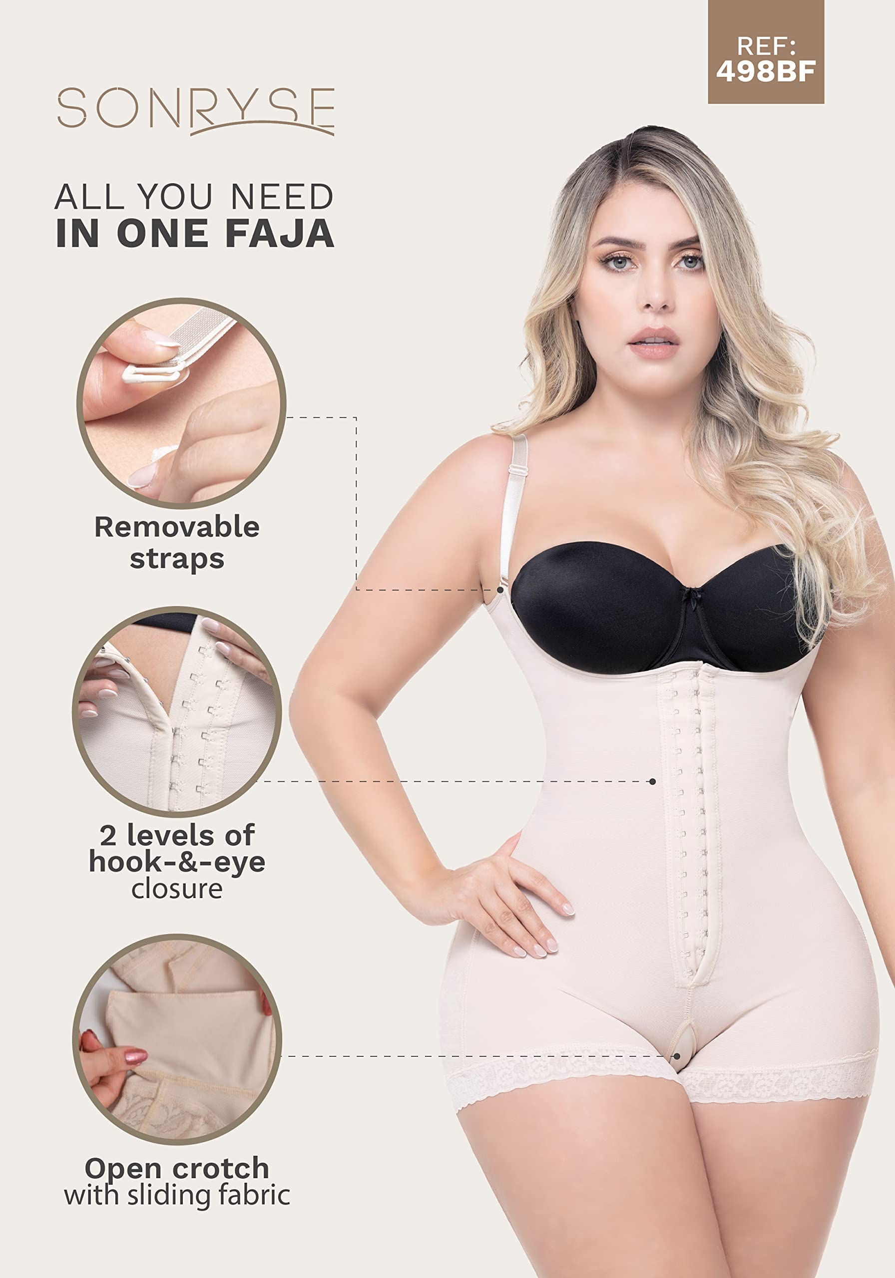 Sonryse Colombian Shapewear for Women - Post-Surgery Fajas Reductoras & Body Shaper Bodysuit - Slimming & Tummy Control for Daily Wear & Special Occasions