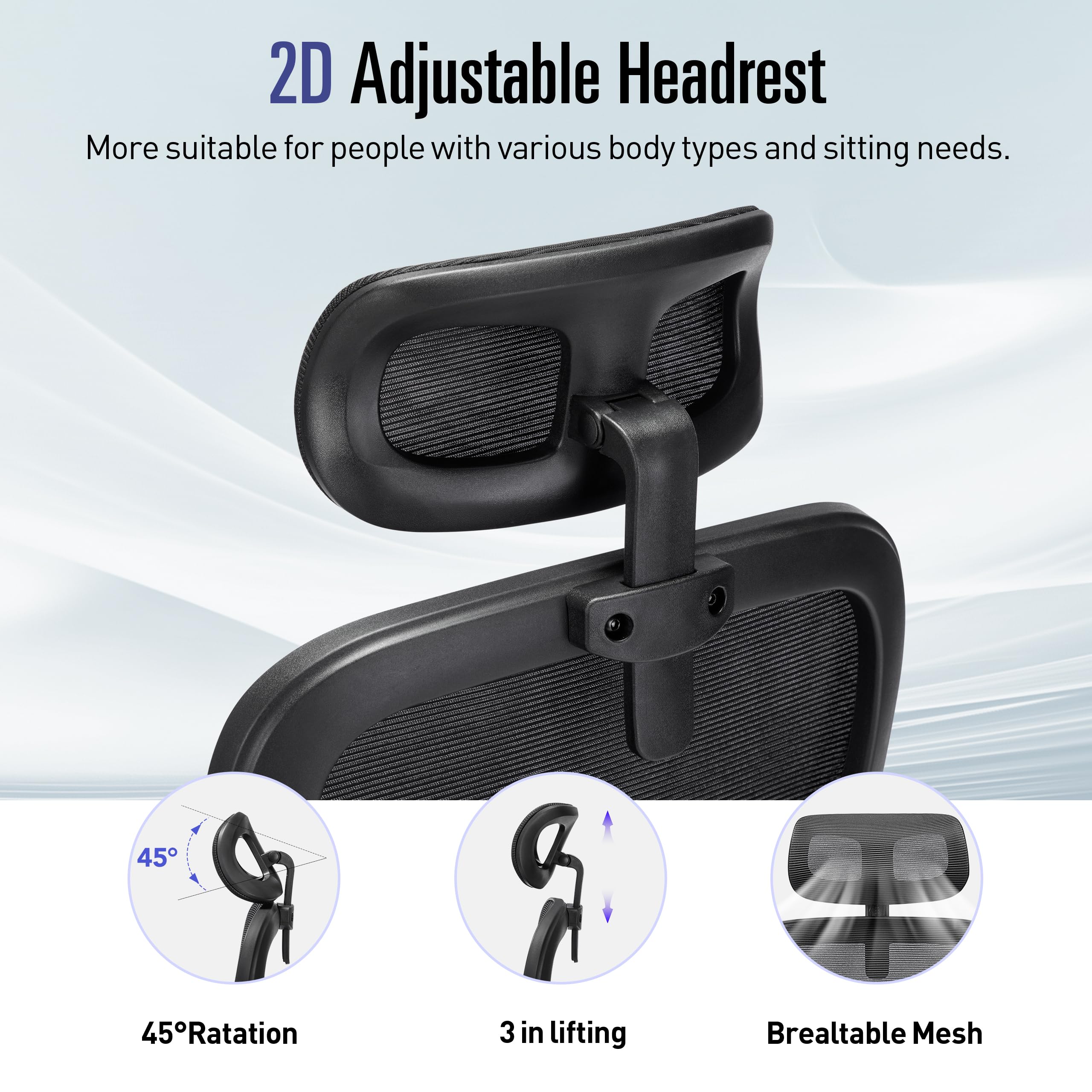 Ergonomic Office Chair with Lumbar Support - High Back Mesh Computer Desk Chair for Home & Office, Adjustable Headrest & Flip-Up Armrests, Black (OC040) - Perfect for Long Work Hours, Gaming & Remote Work