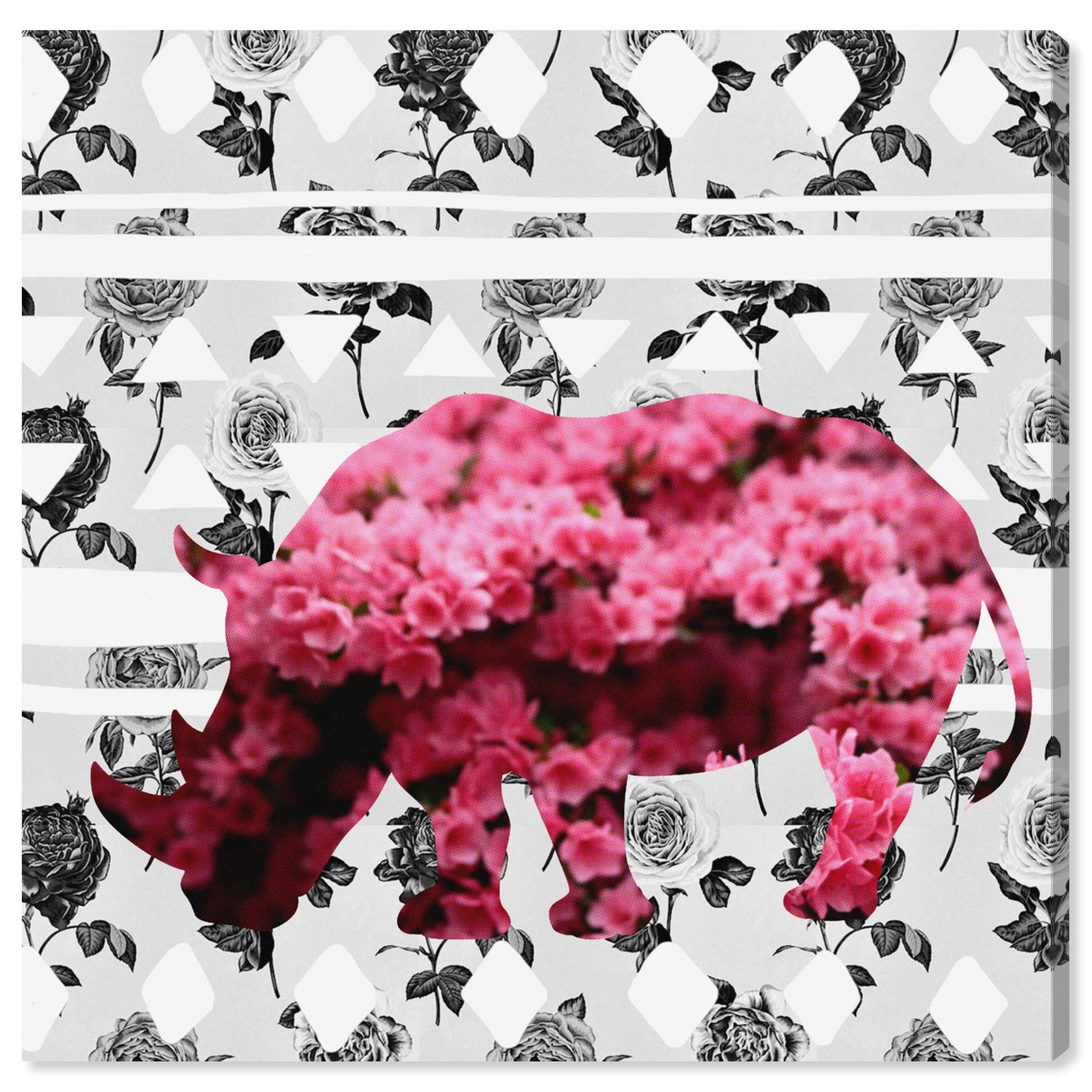 Oliver Gal Artist Co. 'Spring Rhino' Pink & White Animal Wall Art Canvas Print - 20x20 Inches Modern Home Décor for Living Room, Bedroom & Nursery