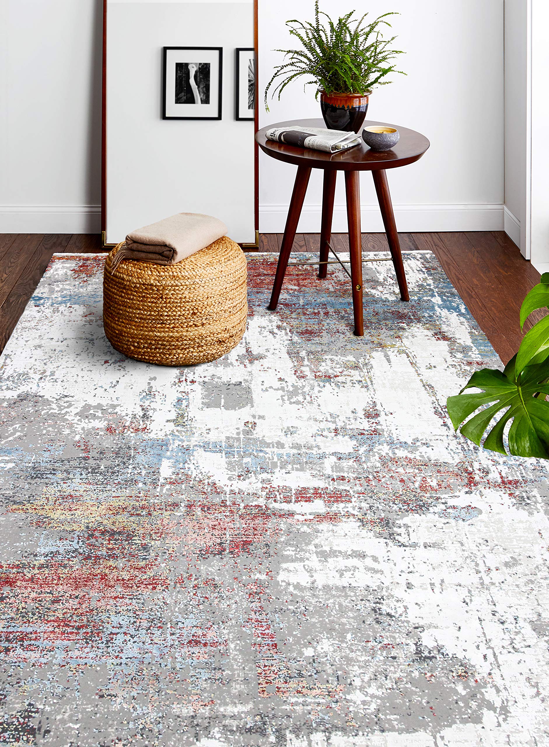 Bashian Collection Luxury Power Loom Area Rug - Soft Viscose & Durable Polyester Blend - 4'x6' Ivory/Rust Runner Rug for Entryway, Living Room, Bedroom - Home Decor & Floor Protection