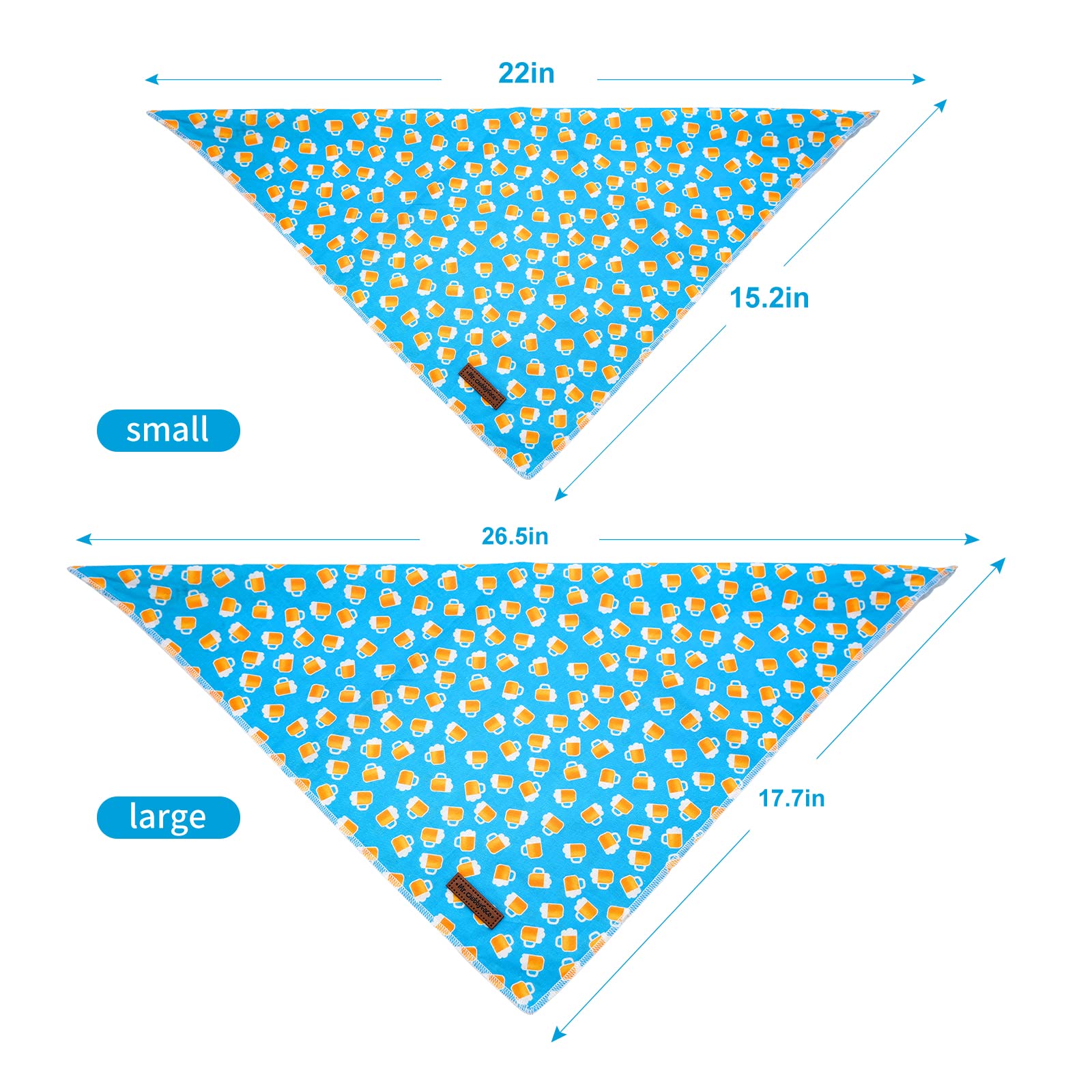 MR. CHUBBYFACE Reversible Blue Beer Dog Bandanas - Triangle Bib Scarf Accessory for Dogs & Cats - Perfect for Pet Parties, Holidays & Outdoor Adventures